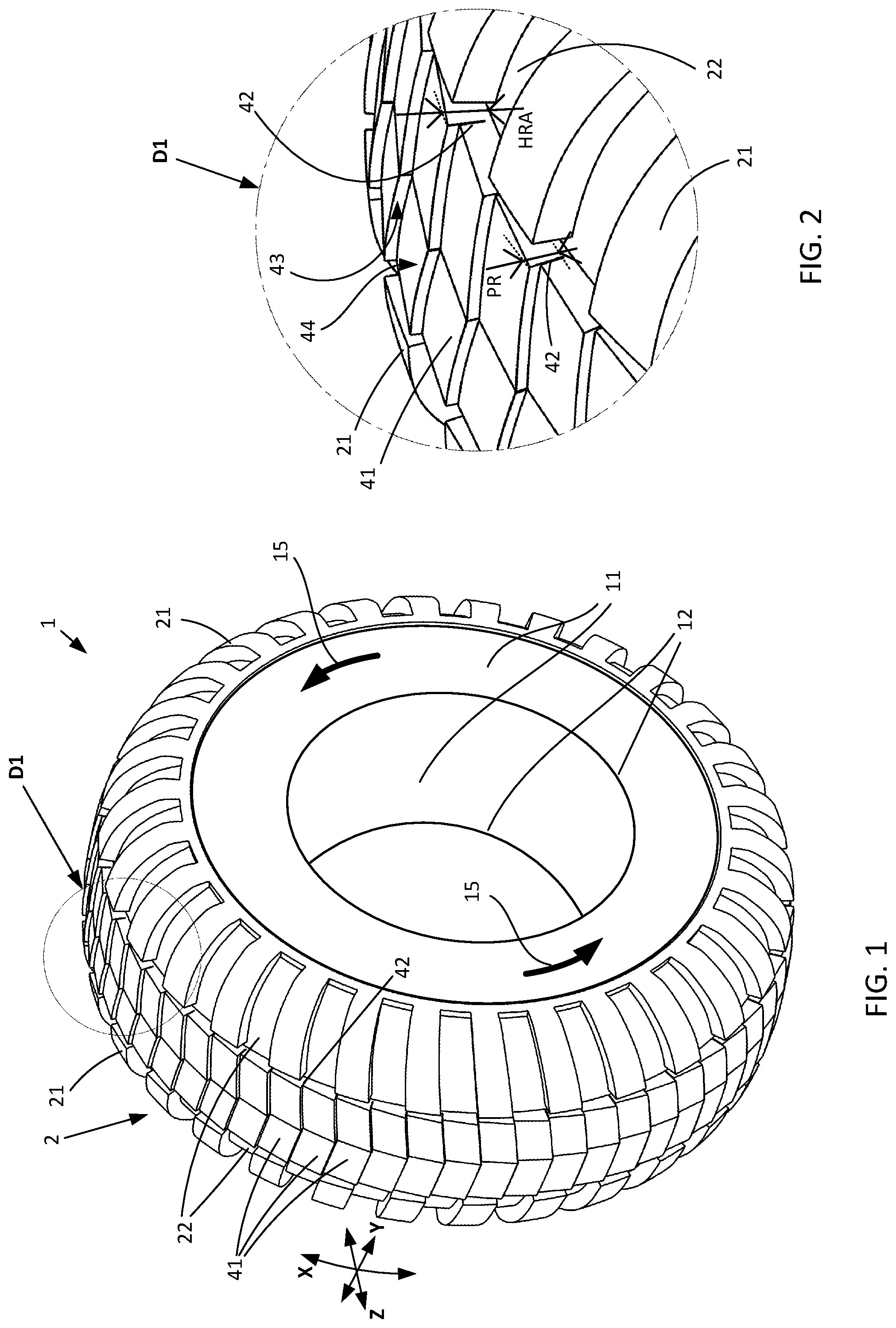 Patent US12304249 Figure 1 – Tread for an agricultural vehicle