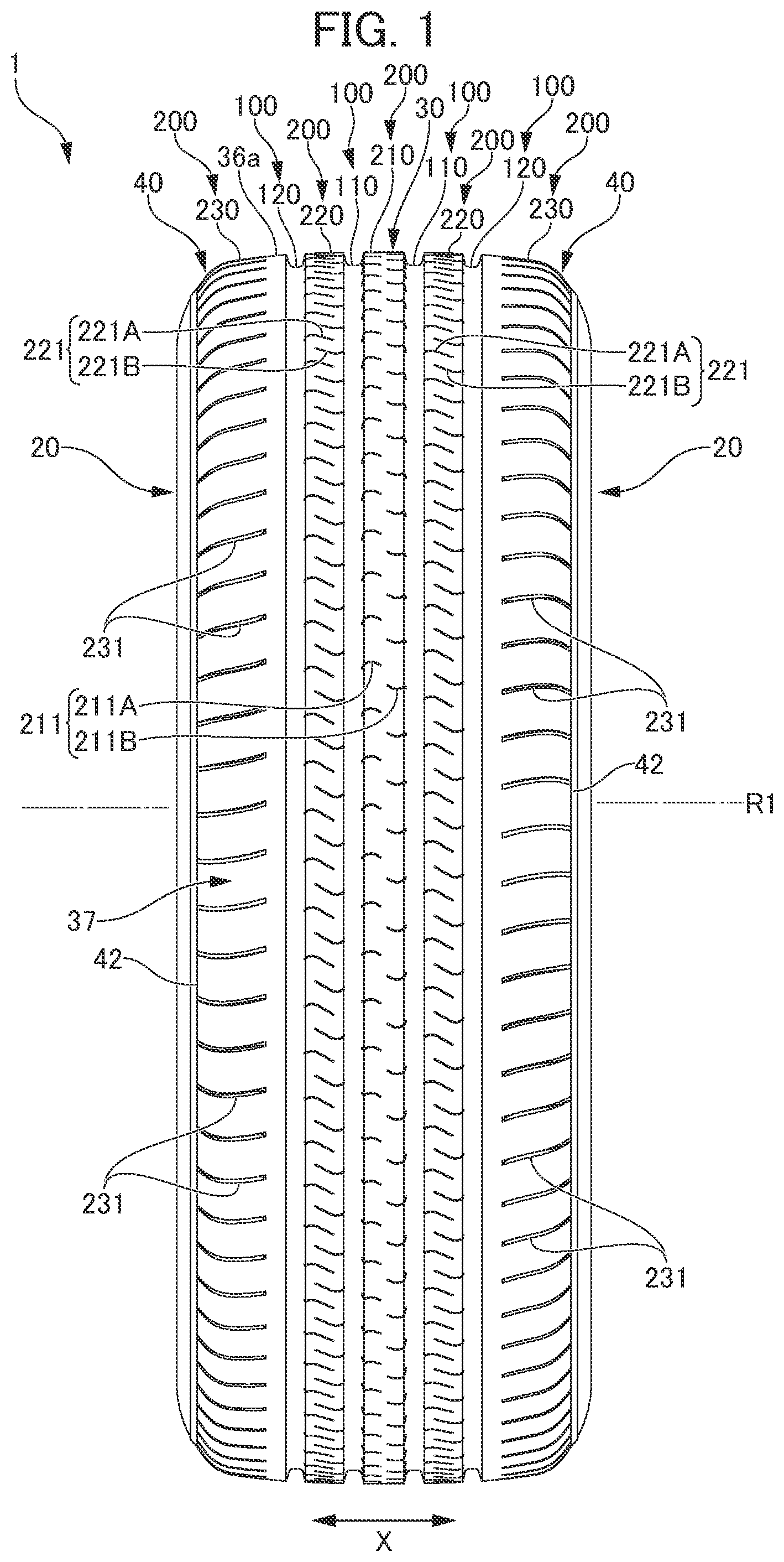 Patent US12304250 Figure 1 – Pneumatic tire