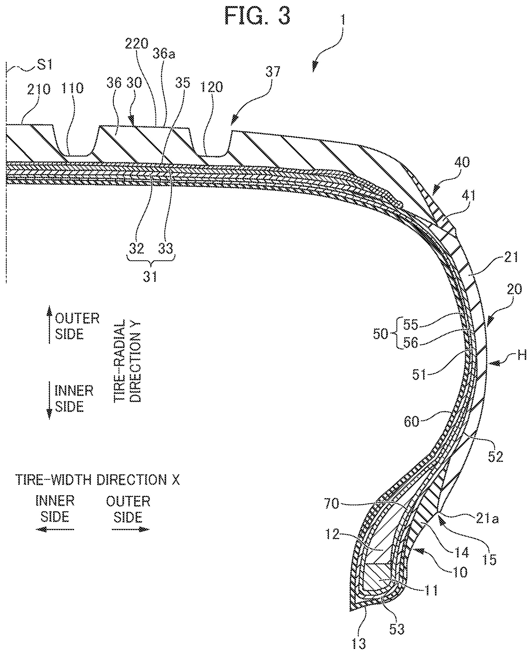 Patent US12304250 Figure 3 – Pneumatic tire