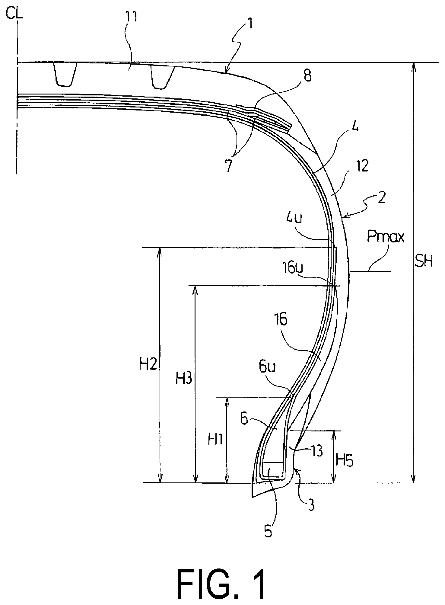 Patent US12304252 Figure 1 – Pneumatic tire