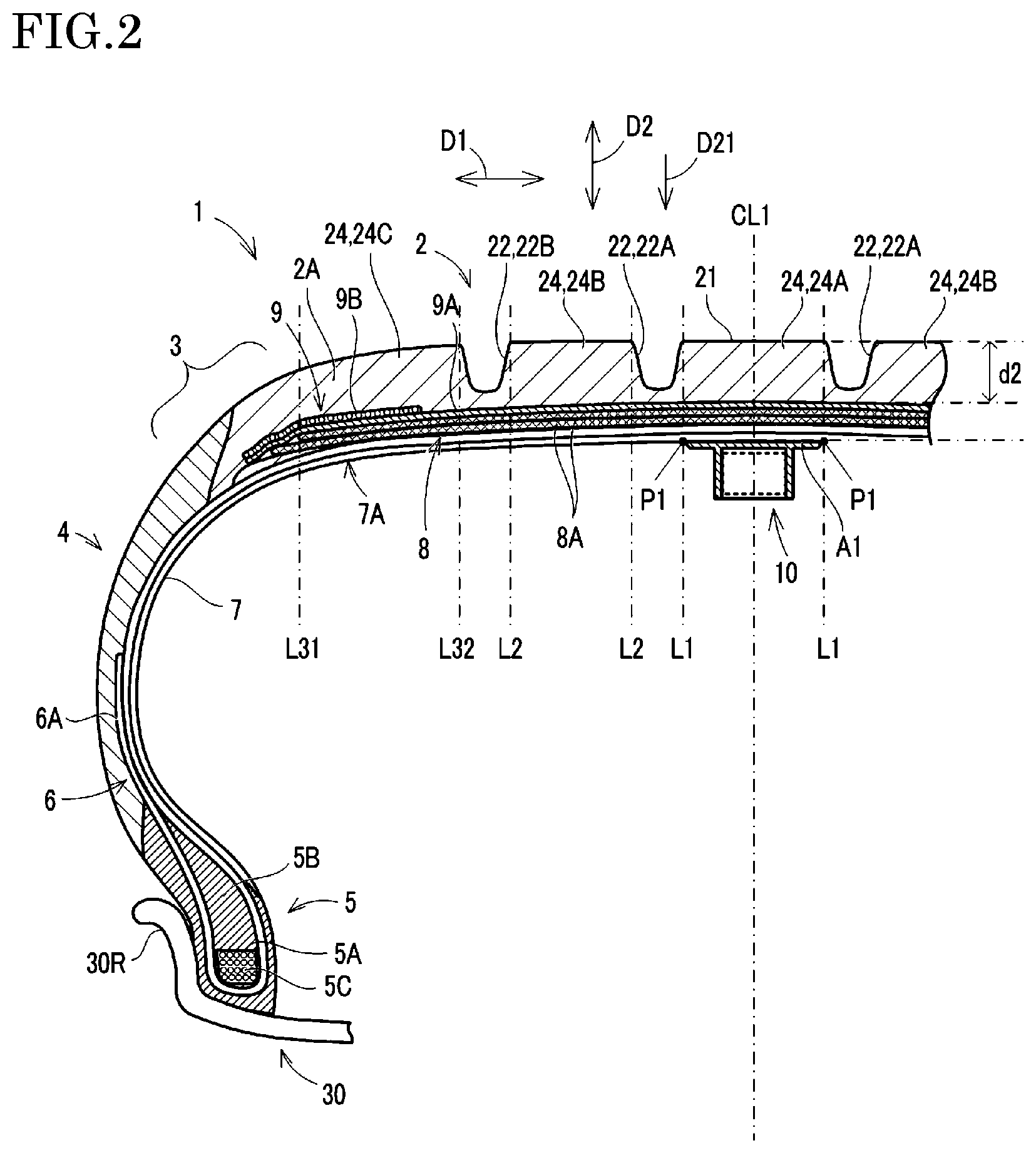 Patent US12304255 Figure 2 – Tire