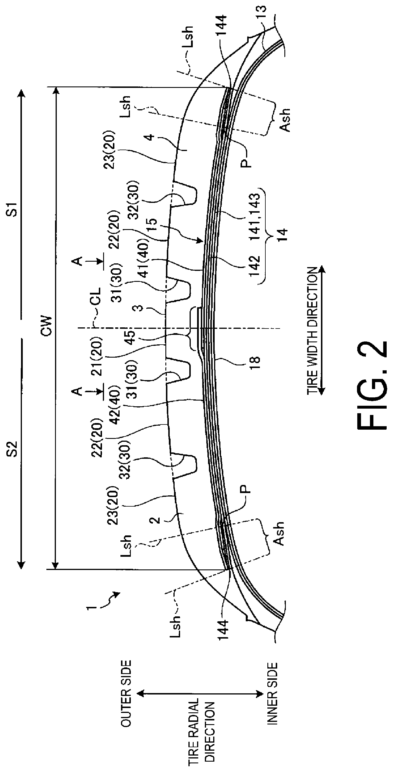 Patent US12304257 Figure 2 – Pneumatic tire and method for manufacturing pneumatic tire