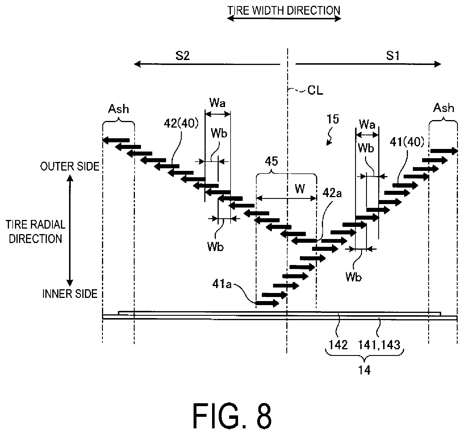 Patent US12304257 Figure 8 – Pneumatic tire and method for manufacturing pneumatic tire