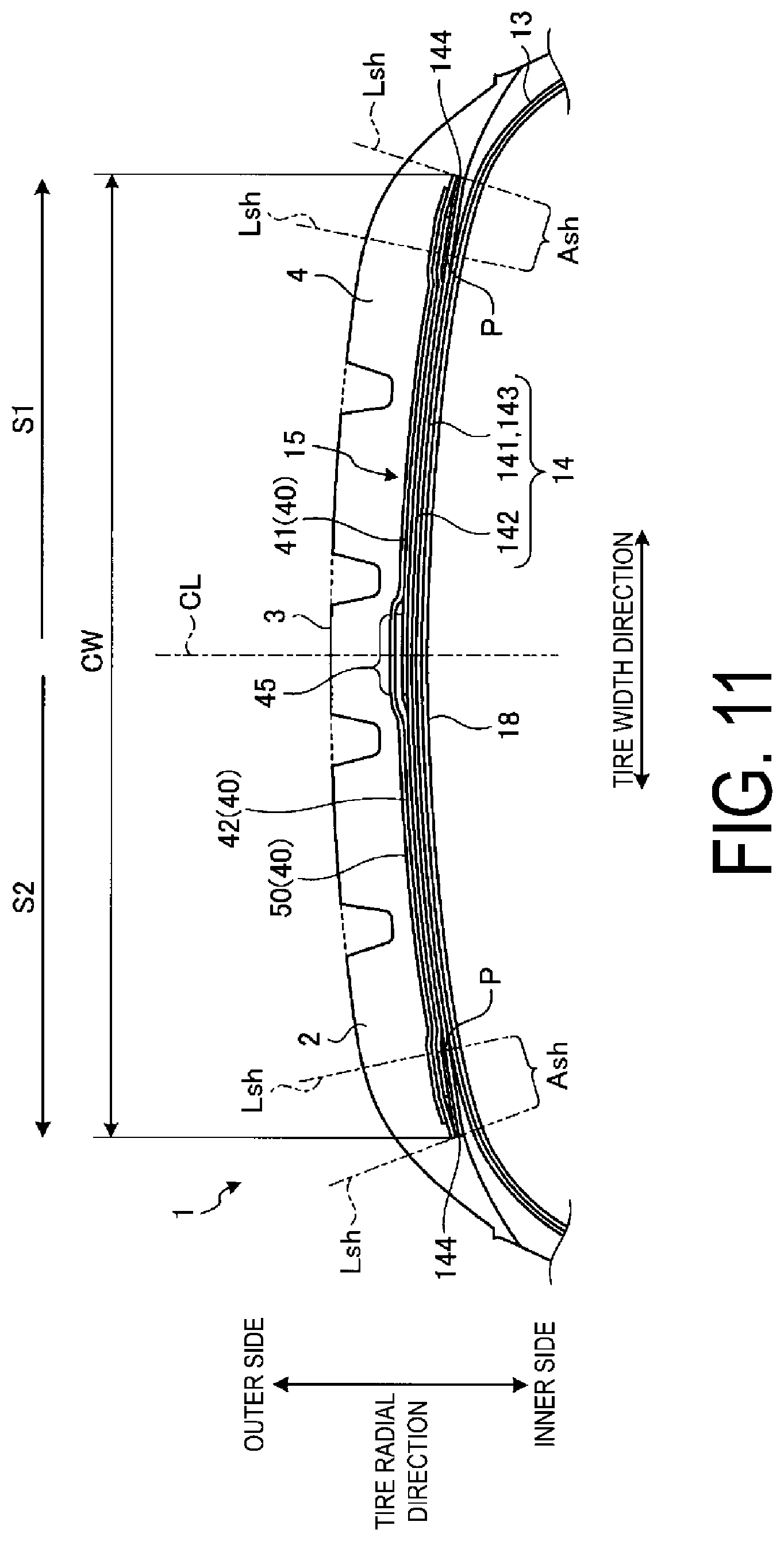 Patent US12304257 Figure 11 – Pneumatic tire and method for manufacturing pneumatic tire