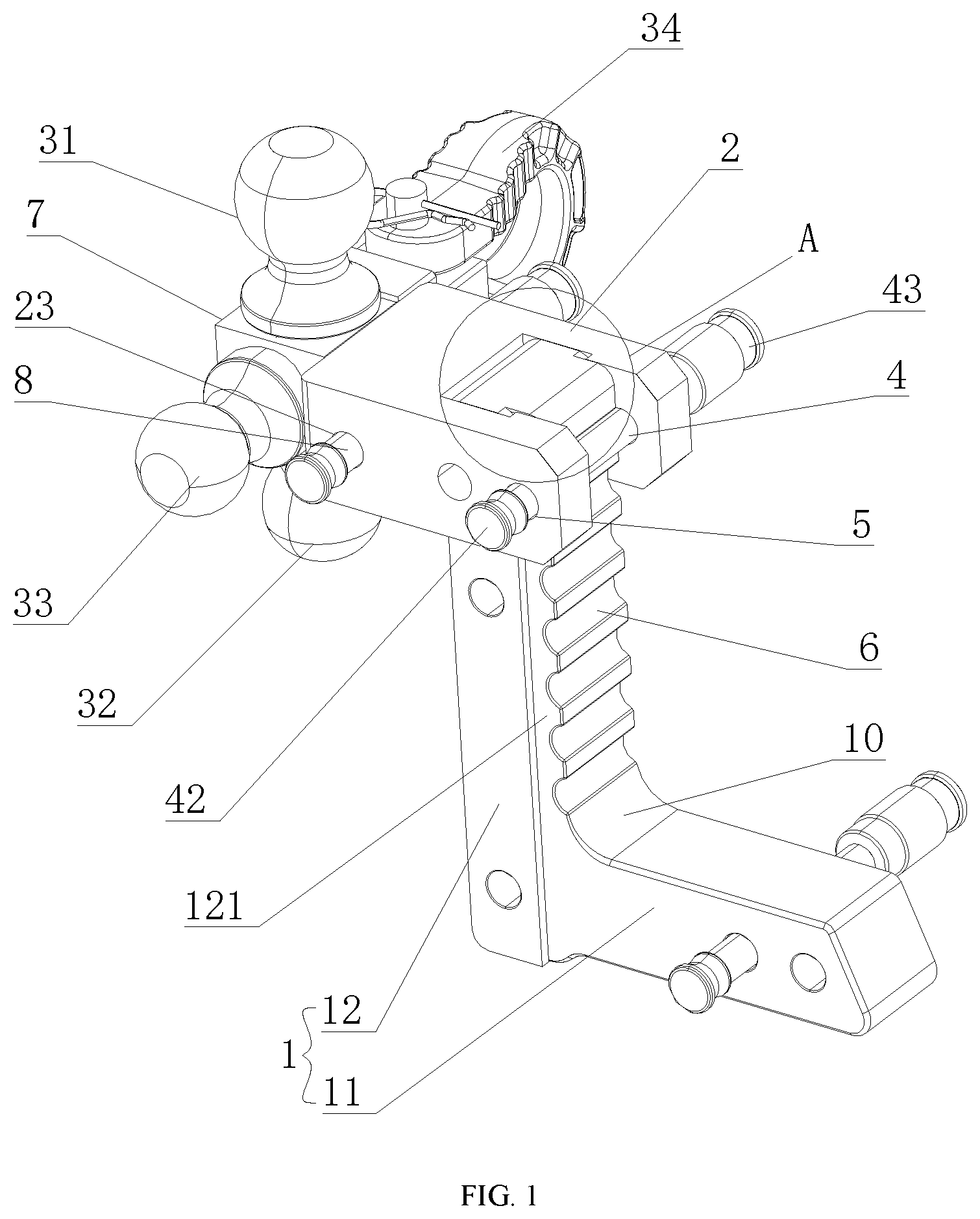 Patent US12304258 Figure 1 – Multifunctional ball mount with high structural strength