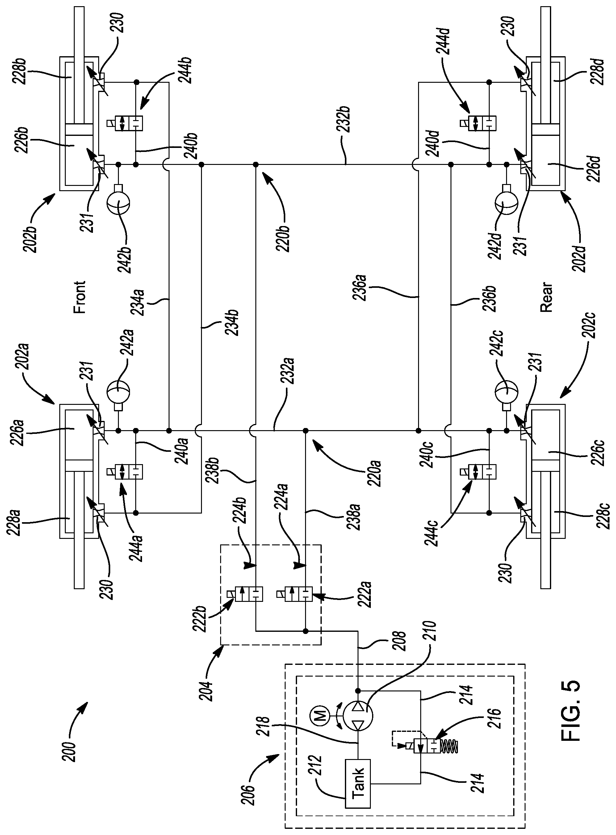 Patent US12304270 Figure 5 – Vehicle suspension system with one or more frequency dependent roll stiffness valves