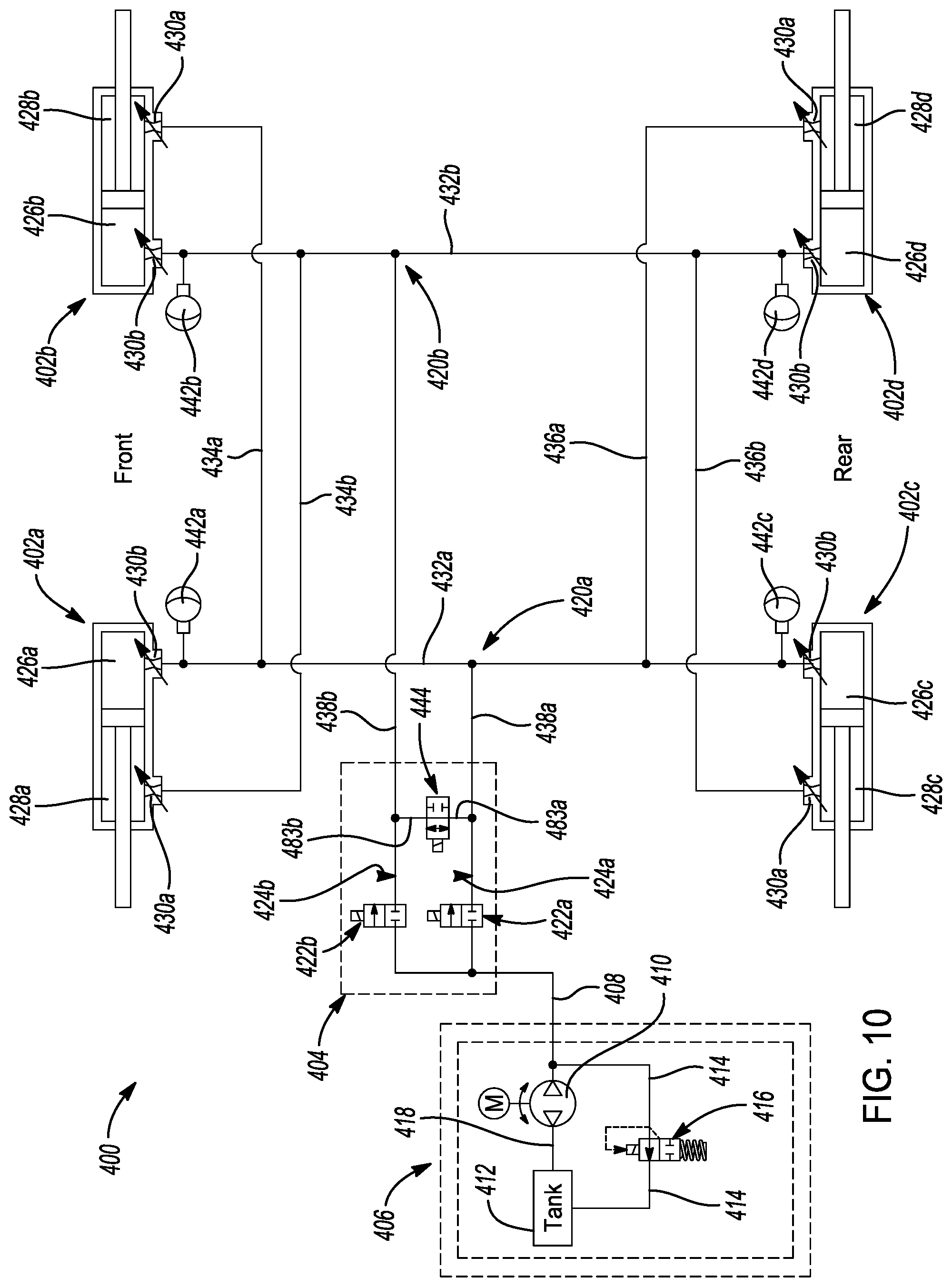Patent US12304270 Figure 10 – Vehicle suspension system with one or more frequency dependent roll stiffness valves