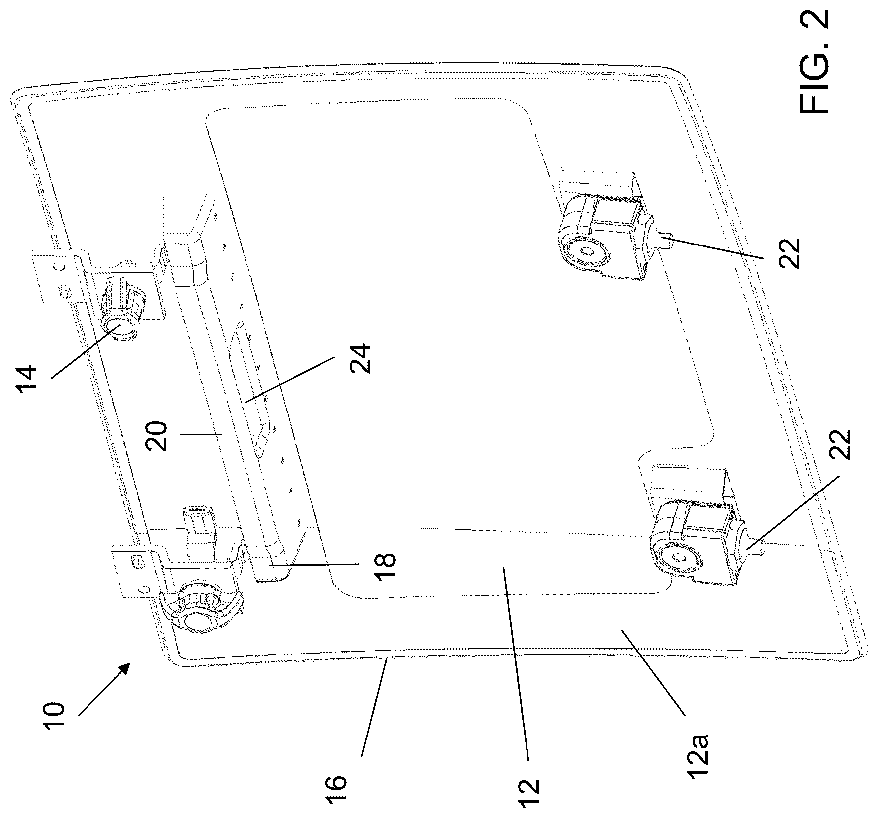 Patent US12304286 Figure 2 – Removable vehicular window panel with integrated latching element and carrying handle