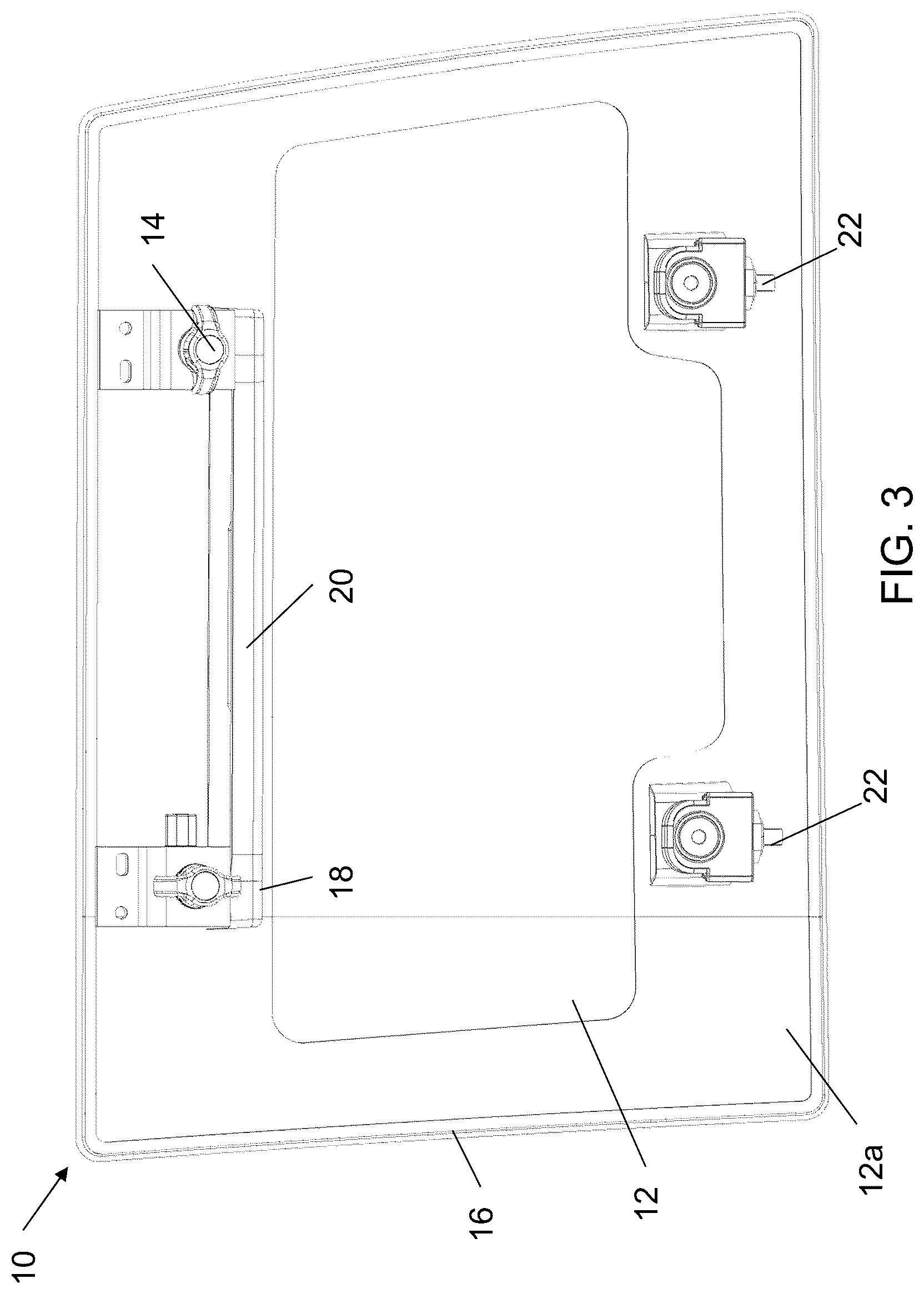Patent US12304286 Figure 3 – Removable vehicular window panel with integrated latching element and carrying handle