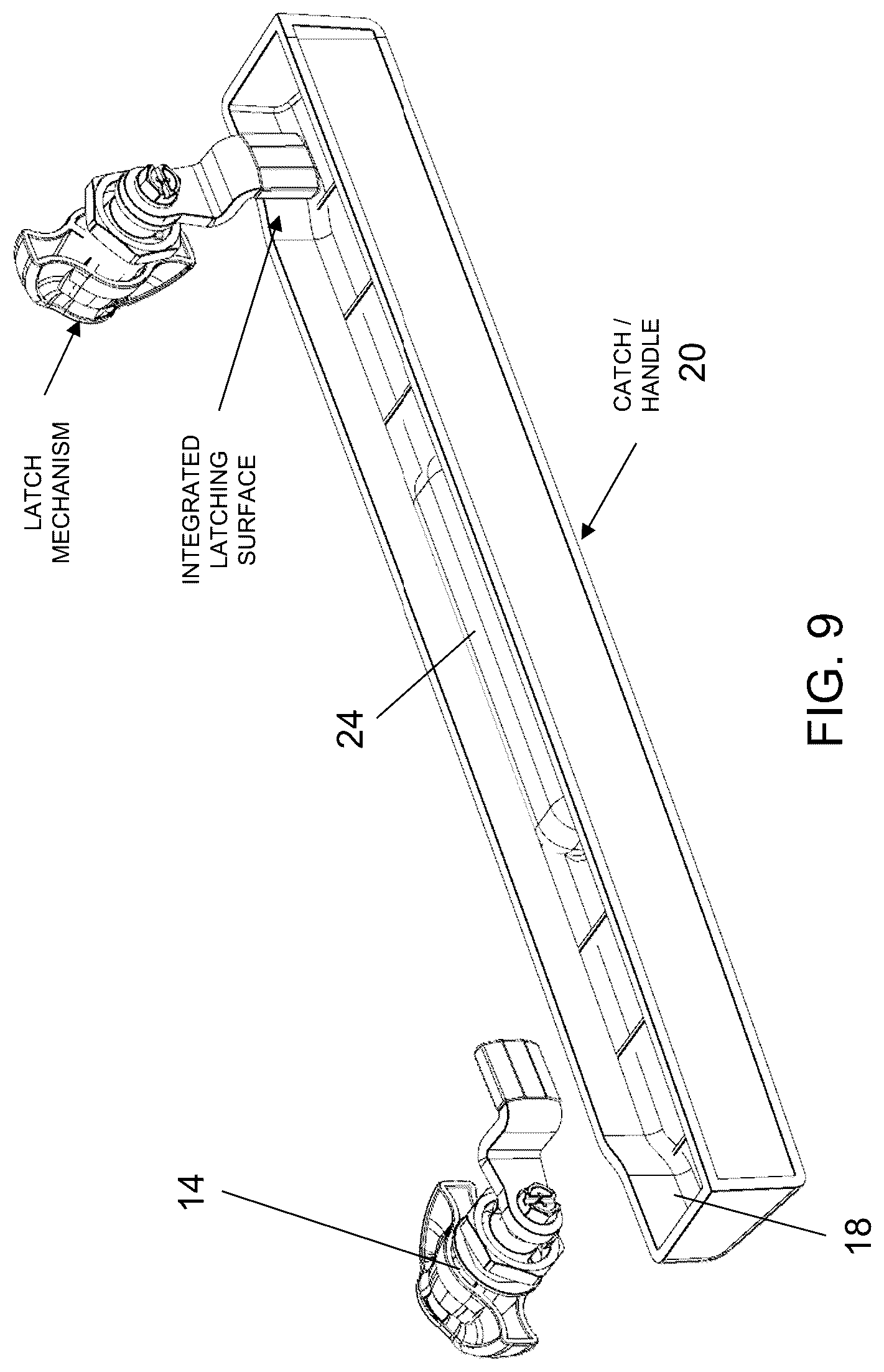 Patent US12304286 Figure 7 – Removable vehicular window panel with integrated latching element and carrying handle