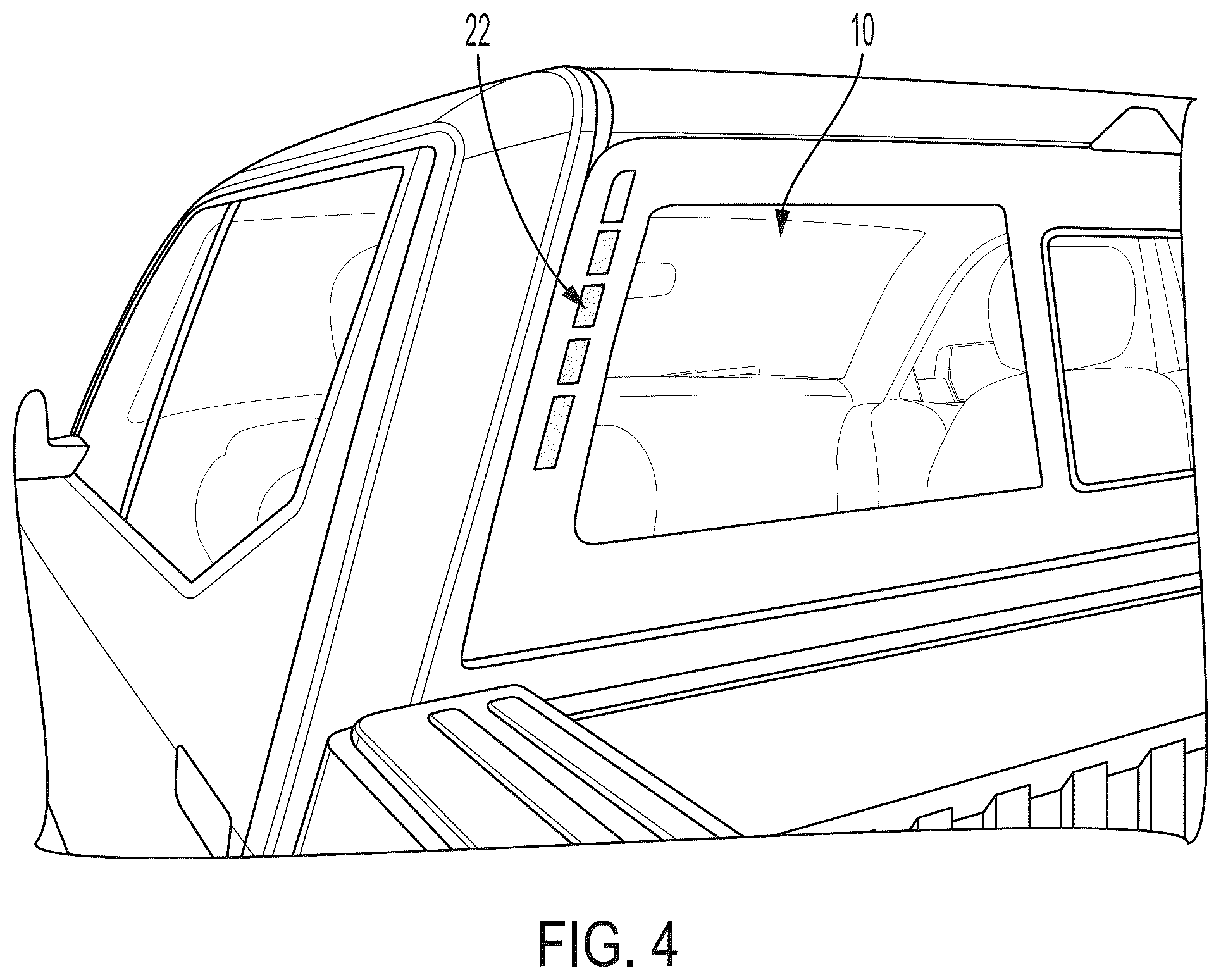 Patent US12304287 Figure 4 – Vehicular rear window assembly with system status indicator