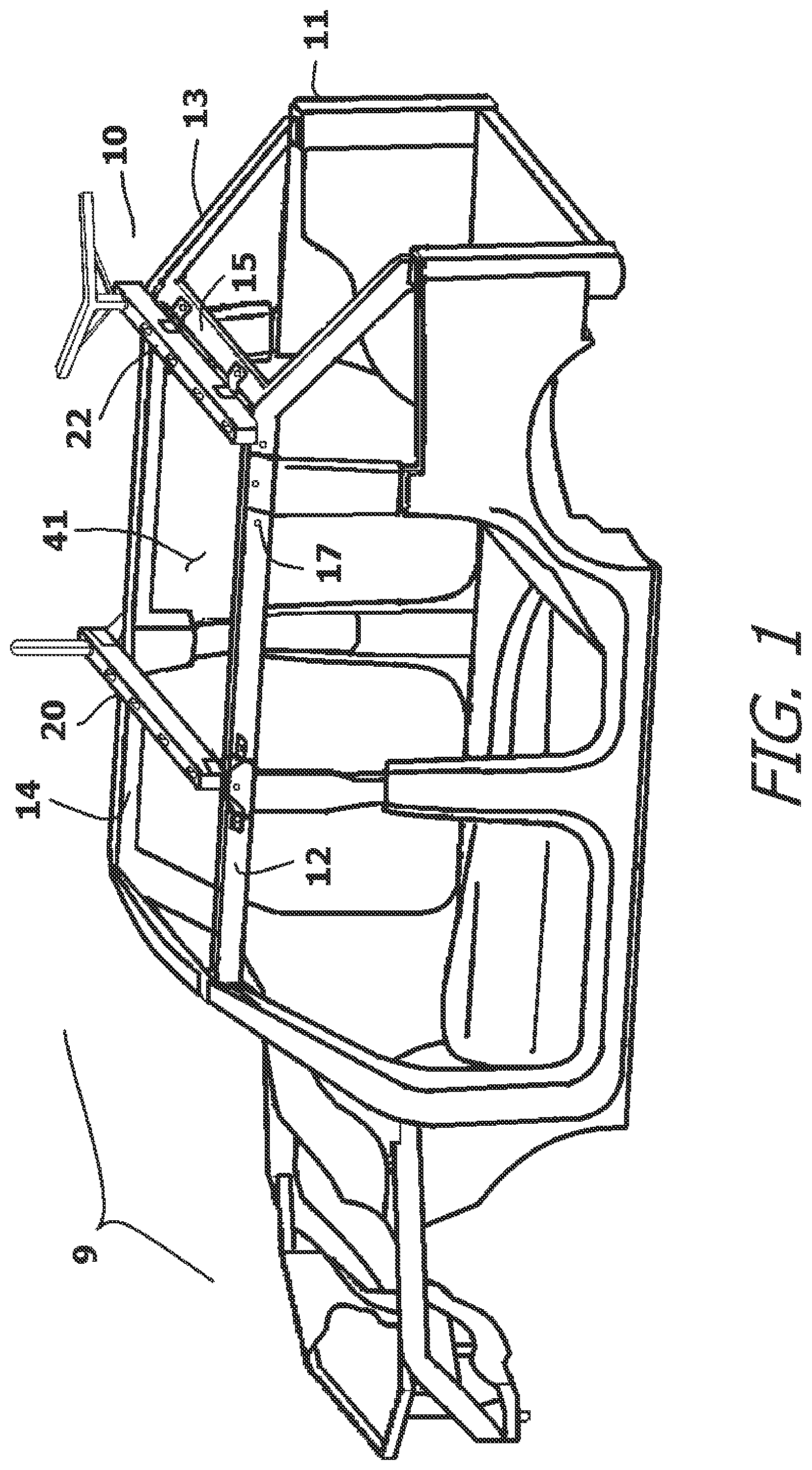 Patent US12304291 Figure 1 – Vehicle with a roof rack system under a soft or removable roof