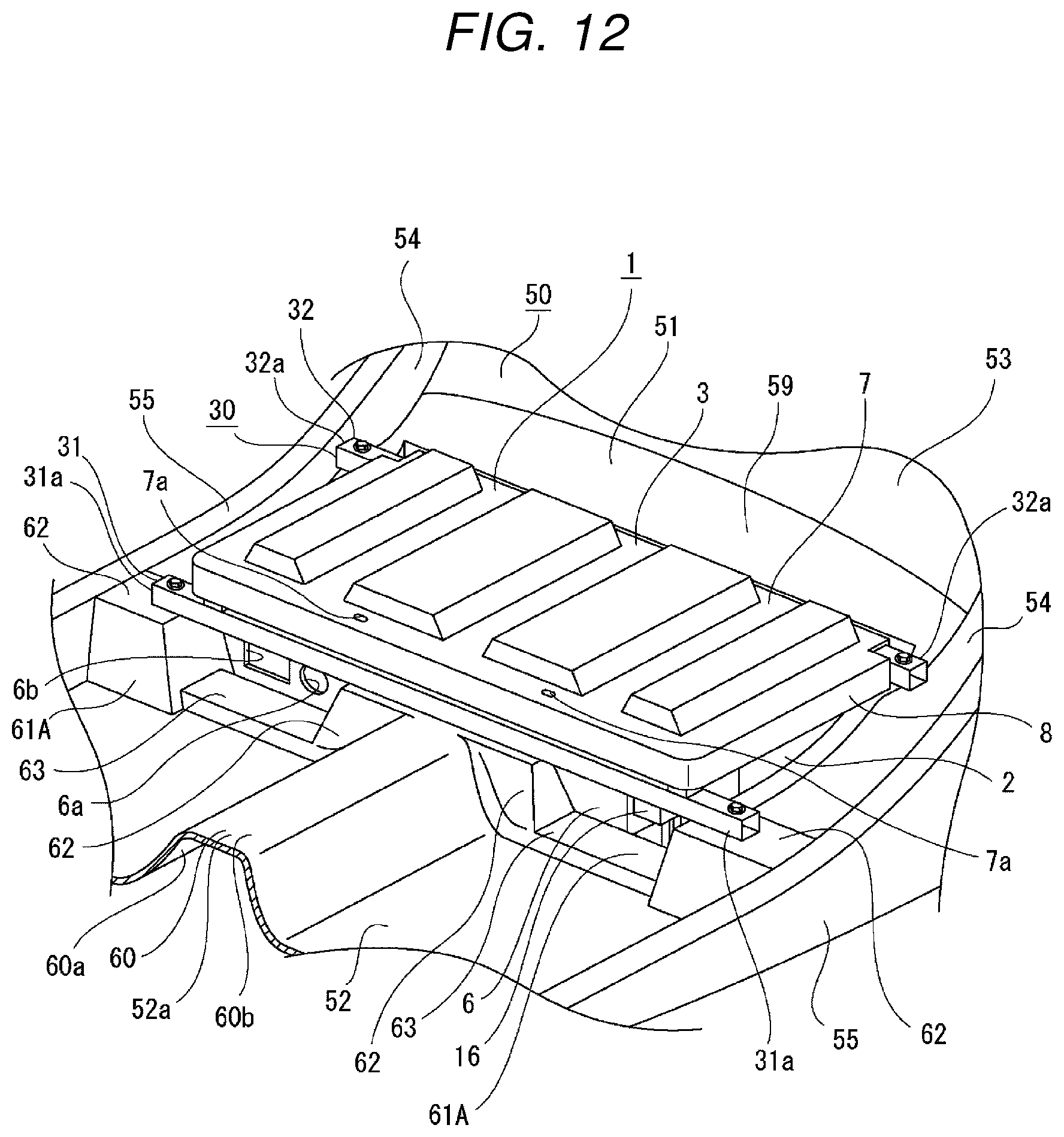 Patent US12304294 Figure 12 – In-vehicle battery attachment structure