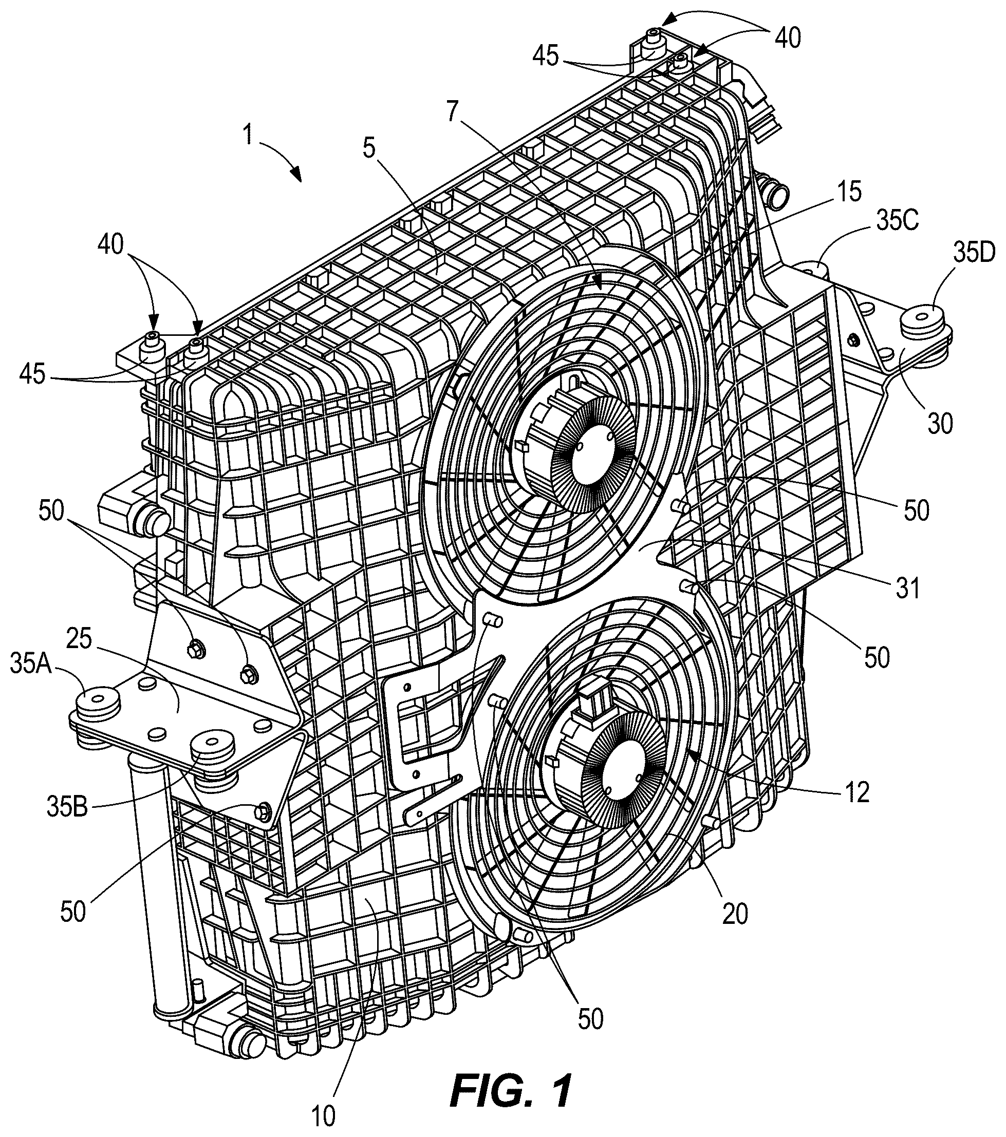 Patent US12304299 Figure 1 – Fan shroud, mounting bracket, and pin mount