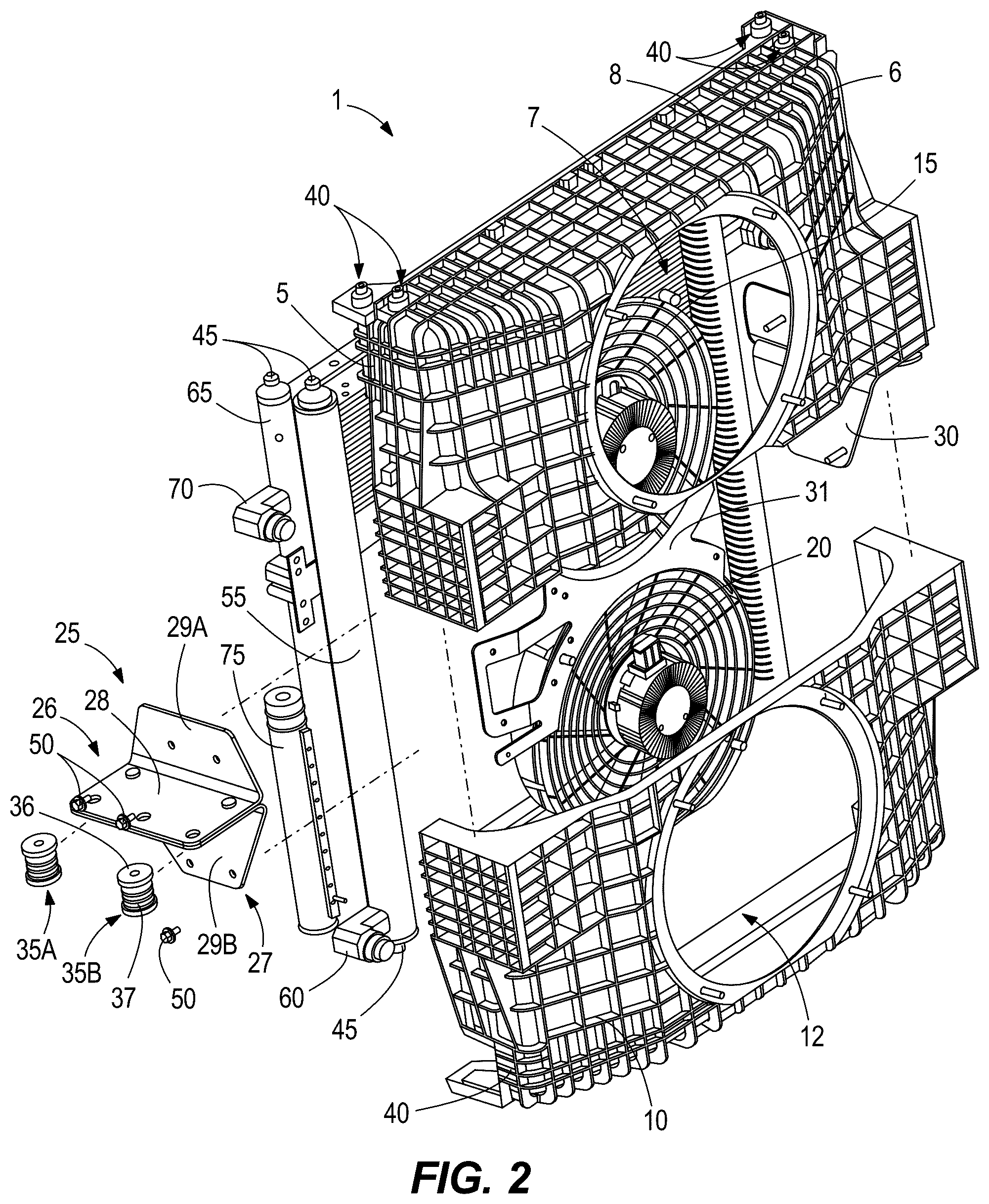 Patent US12304299 Figure 2 – Fan shroud, mounting bracket, and pin mount