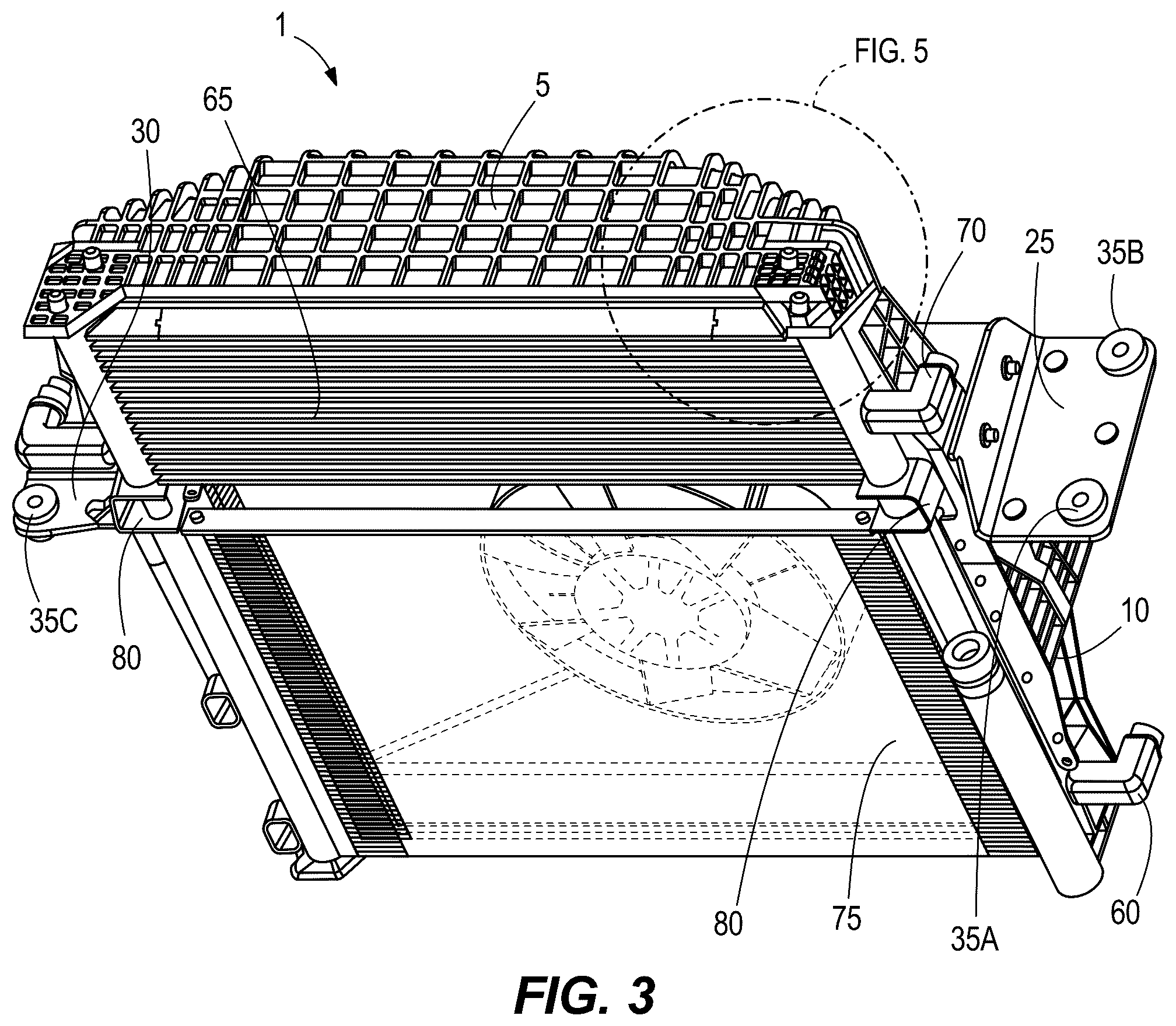 Patent US12304299 Figure 3 – Fan shroud, mounting bracket, and pin mount