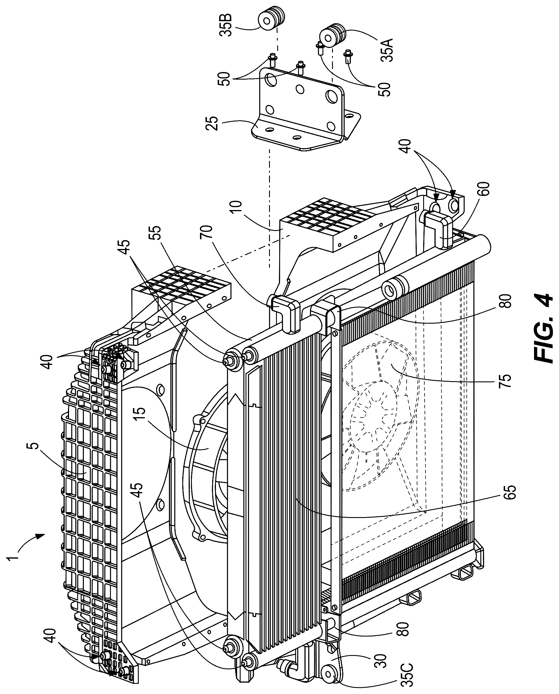 Patent US12304299 Figure 4 – Fan shroud, mounting bracket, and pin mount