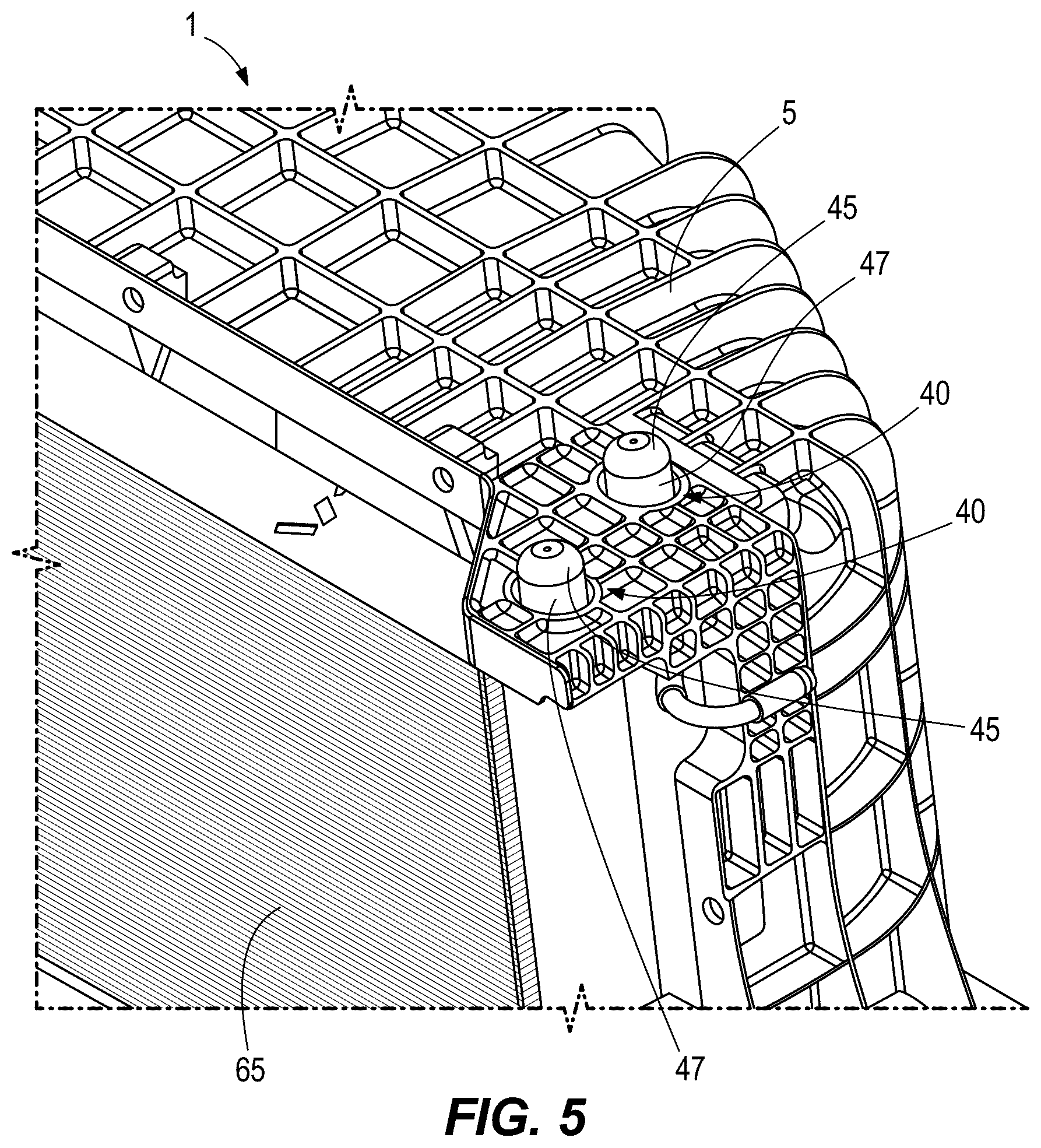 Patent US12304299 Figure 5 – Fan shroud, mounting bracket, and pin mount