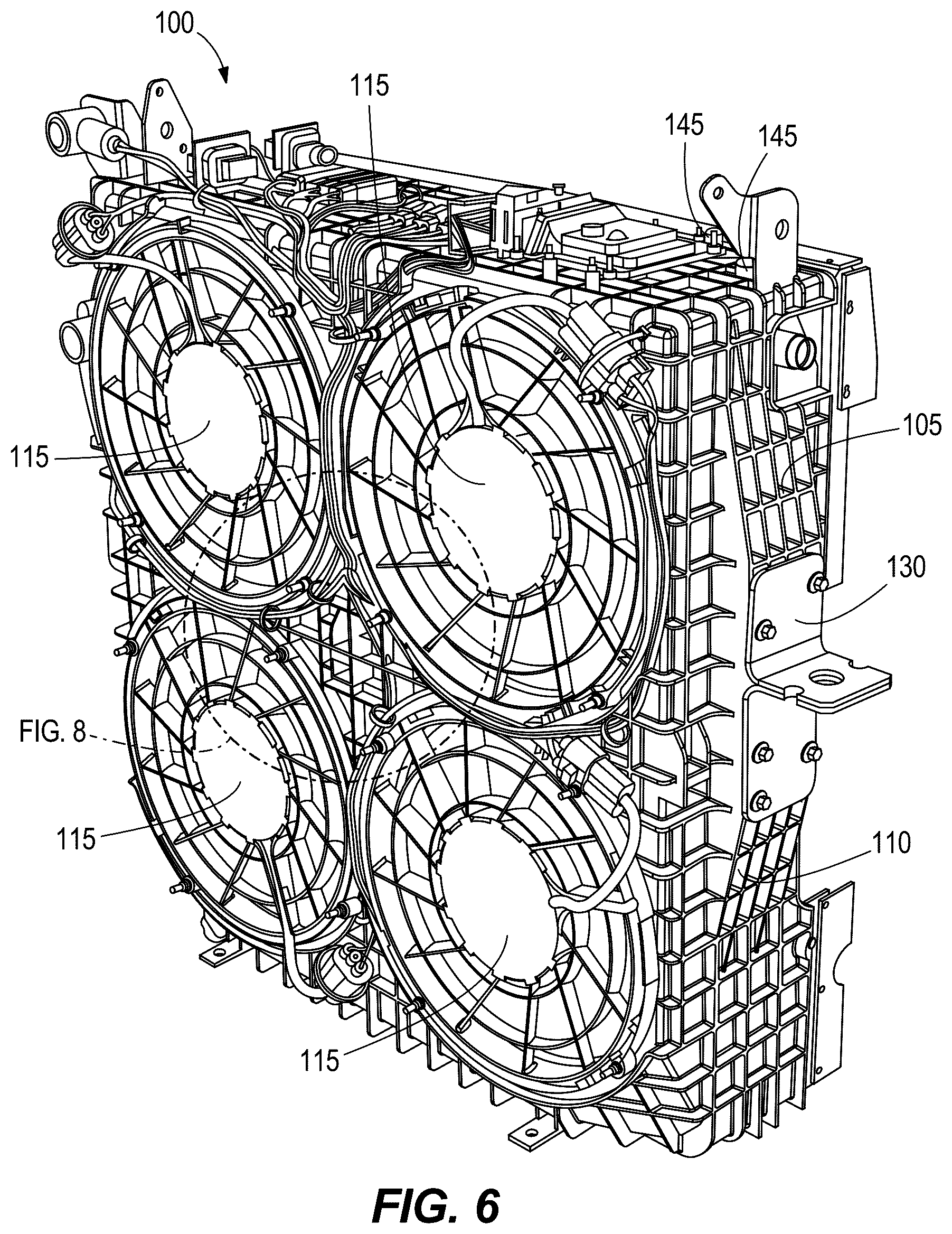Patent US12304299 Figure 6 – Fan shroud, mounting bracket, and pin mount