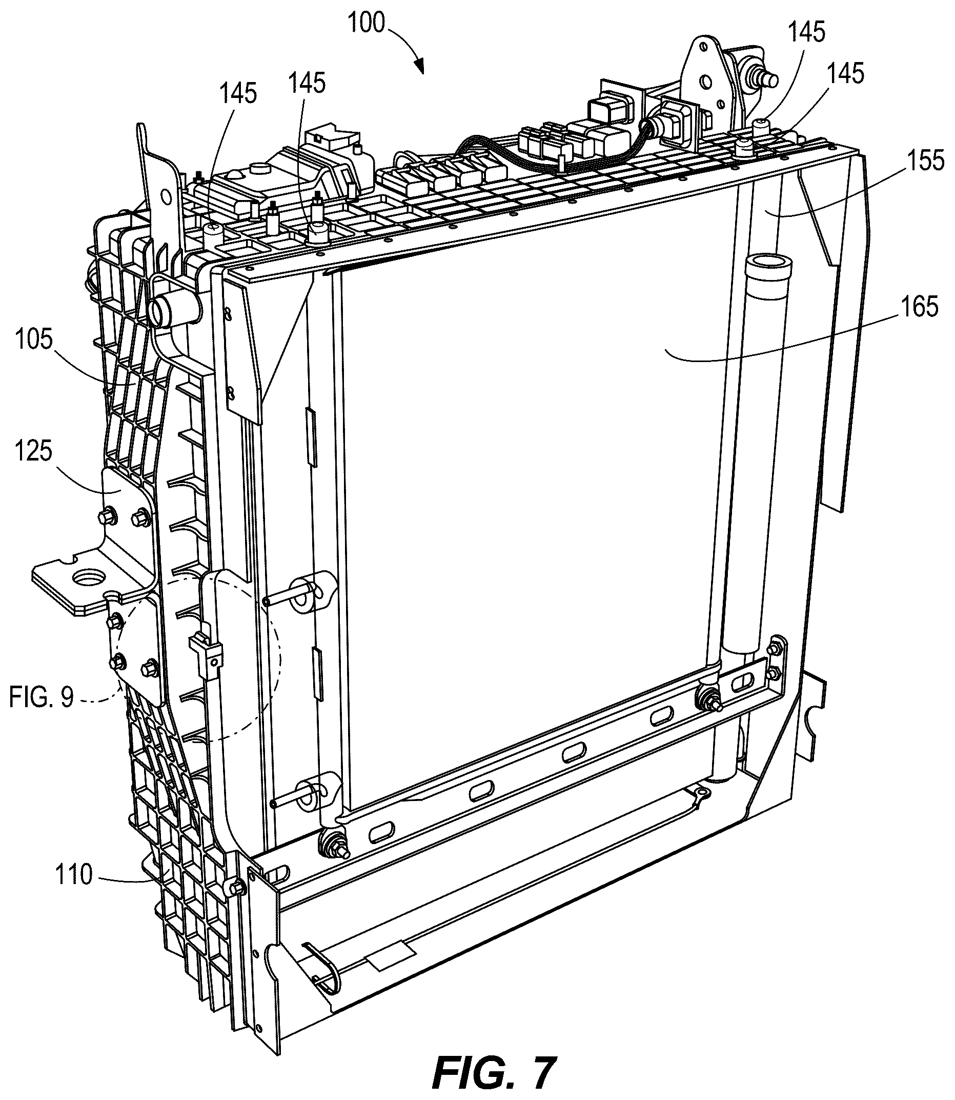 Patent US12304299 Figure 7 – Fan shroud, mounting bracket, and pin mount