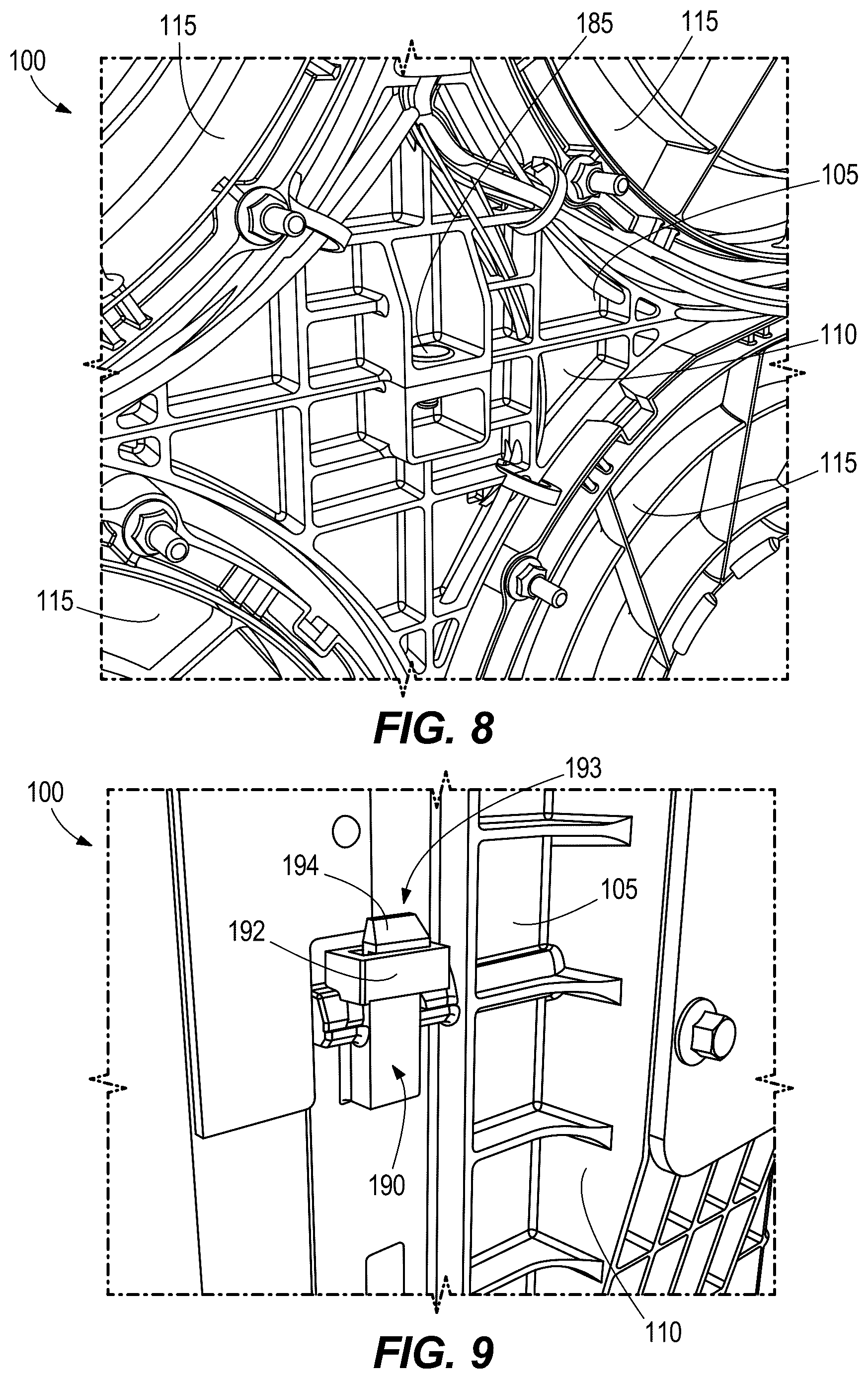 Patent US12304299 Figure 8 – Fan shroud, mounting bracket, and pin mount