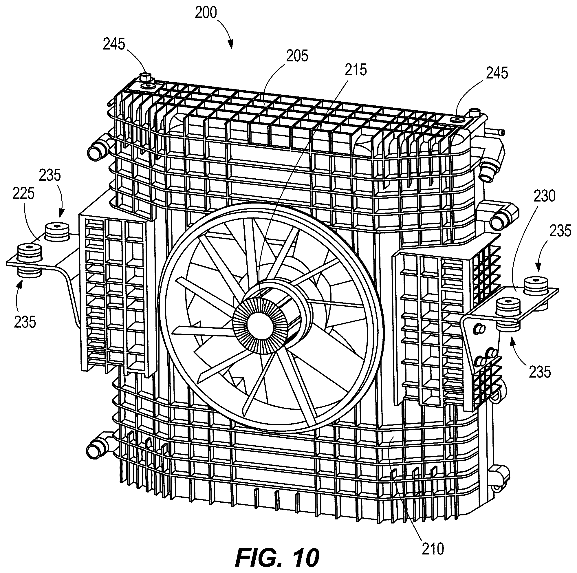 Patent US12304299 Figure 9 – Fan shroud, mounting bracket, and pin mount