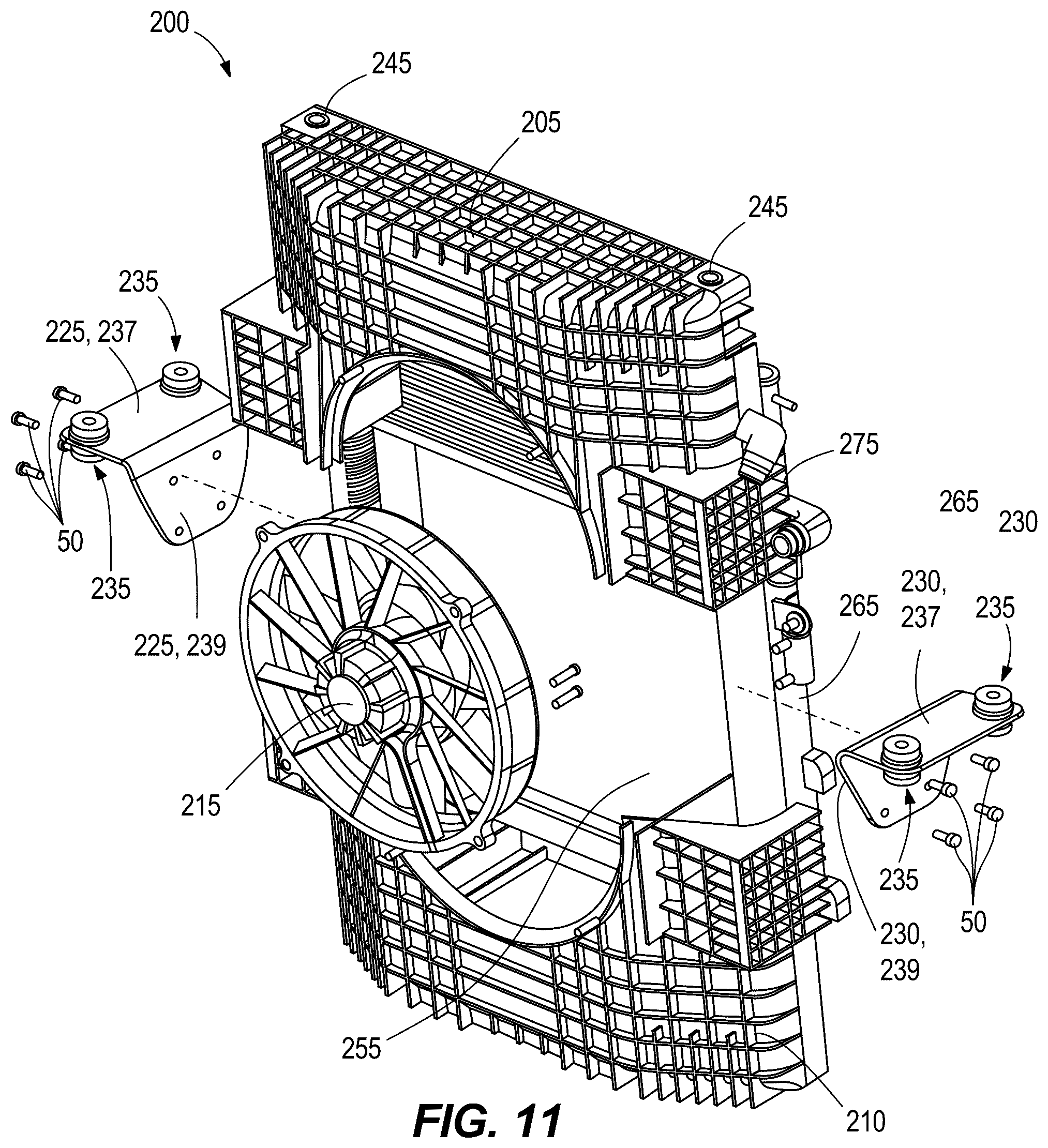 Patent US12304299 Figure 10 – Fan shroud, mounting bracket, and pin mount