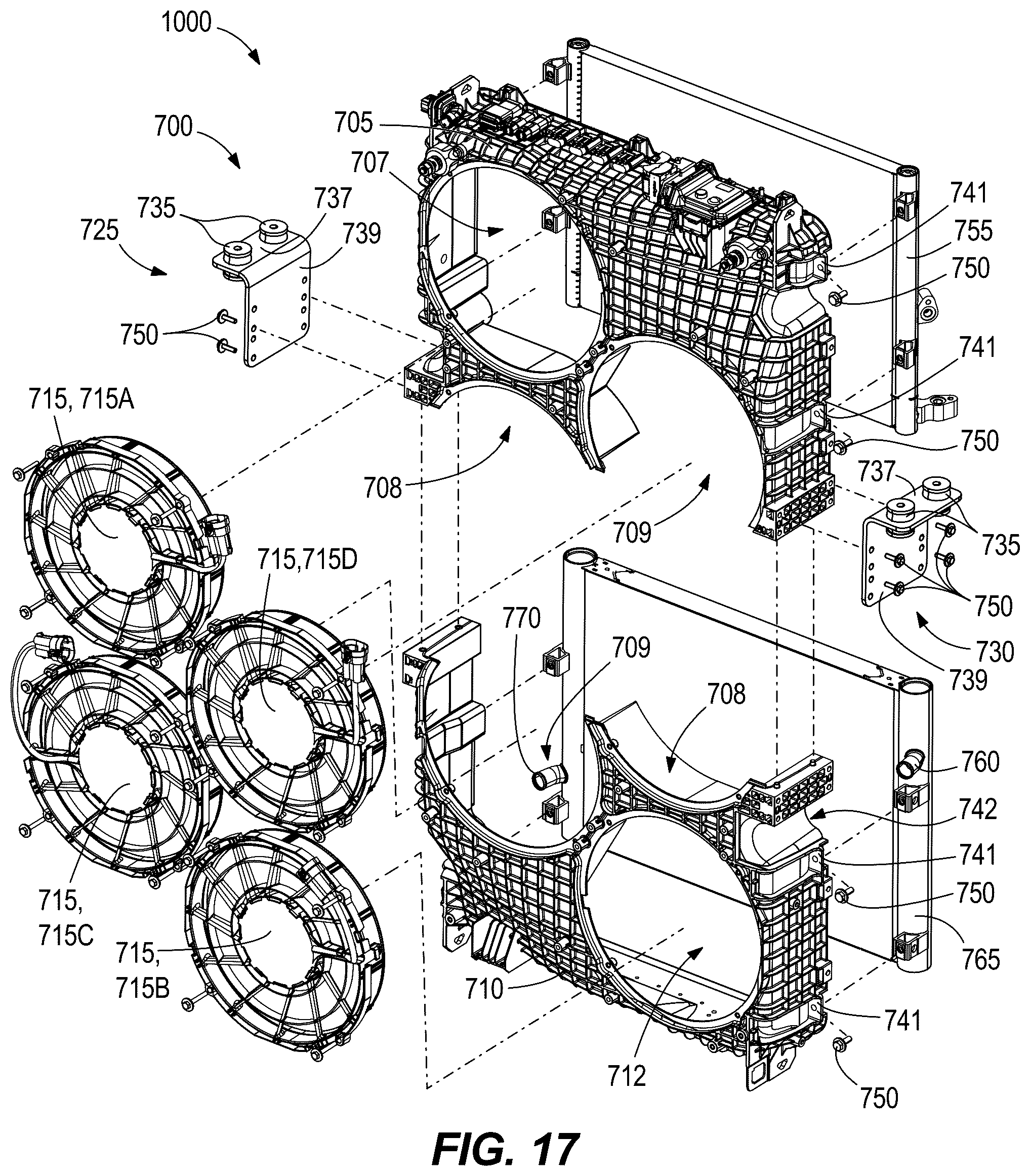Patent US12304299 Figure 16 – Fan shroud, mounting bracket, and pin mount