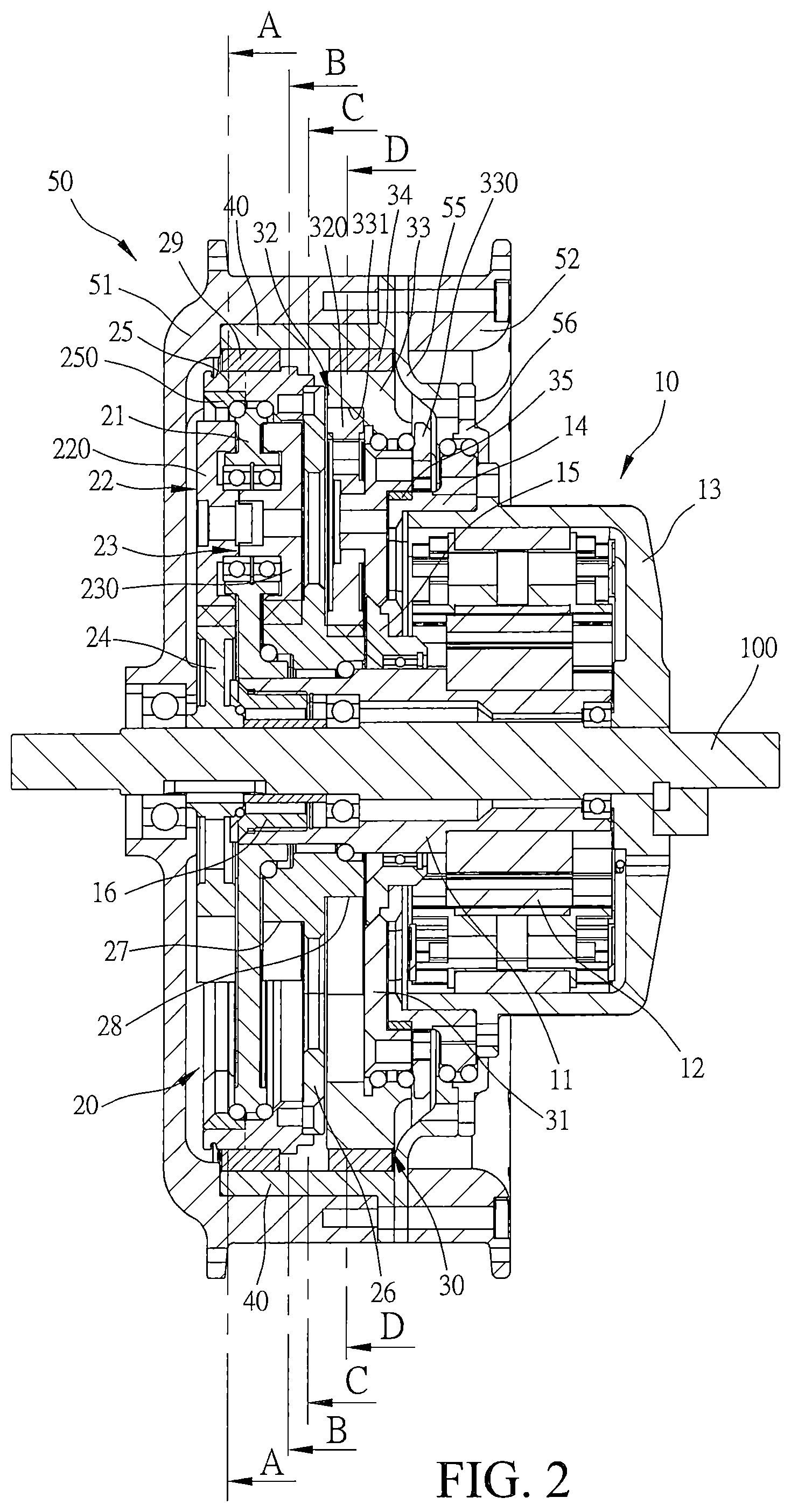Patent US12304302 Figure 2 – Two-stage speed-change output device and electric vehicle using same