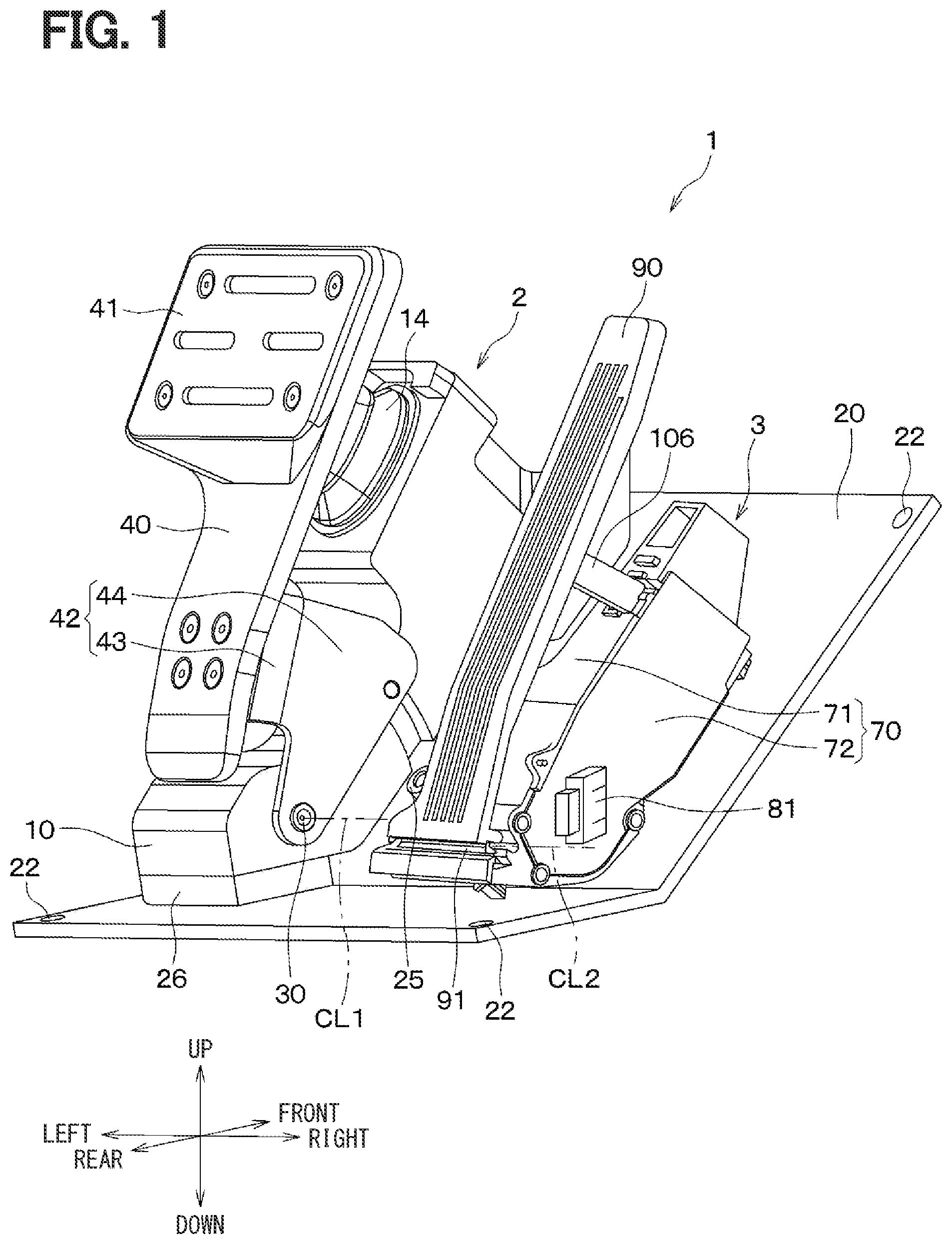 Patent US12304304 Figure 1 – Vehicle pedal module