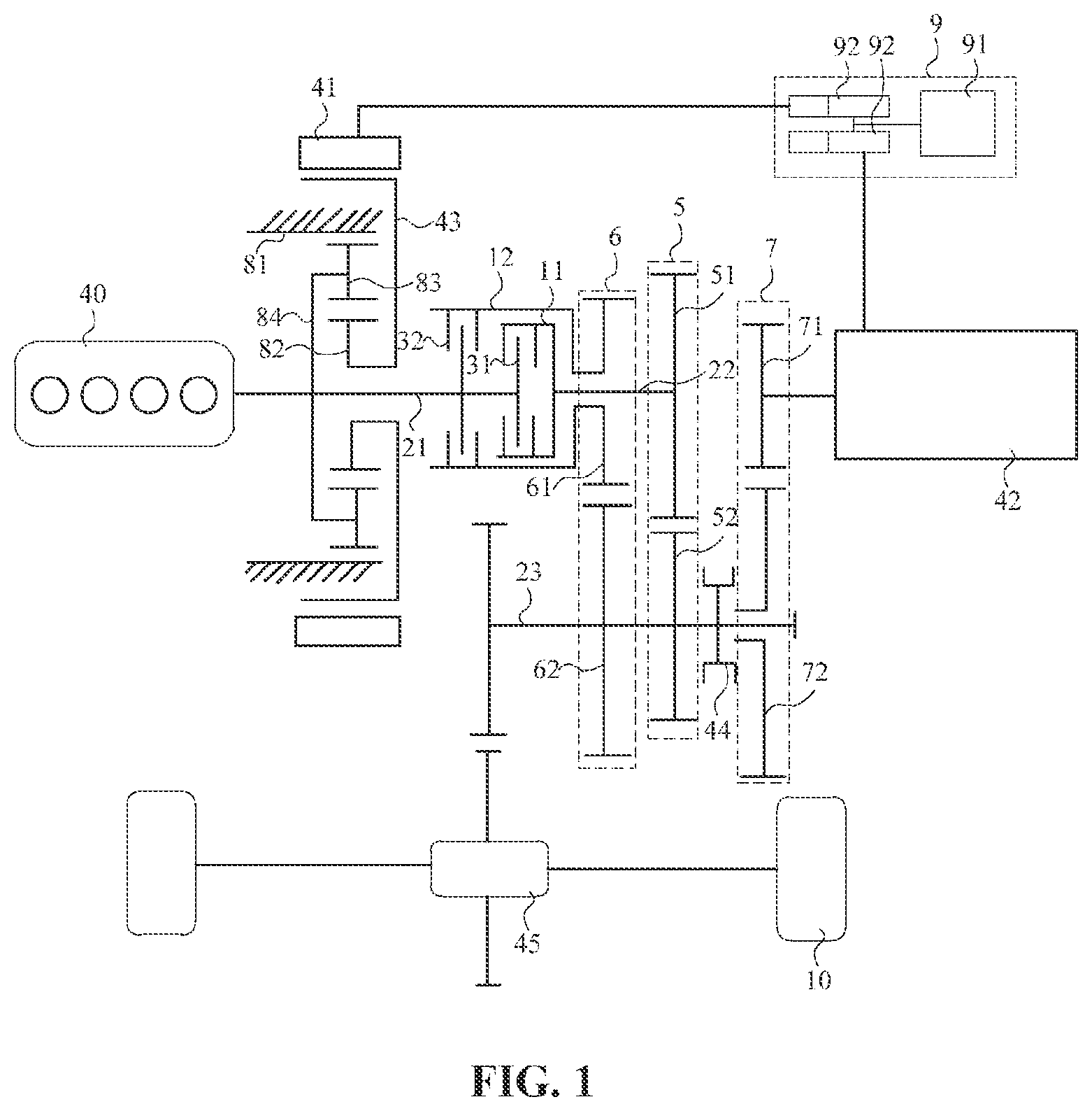 Patent US12304314 Figure 1 – Dual-clutch assembly, hybrid power system, and vehicle
