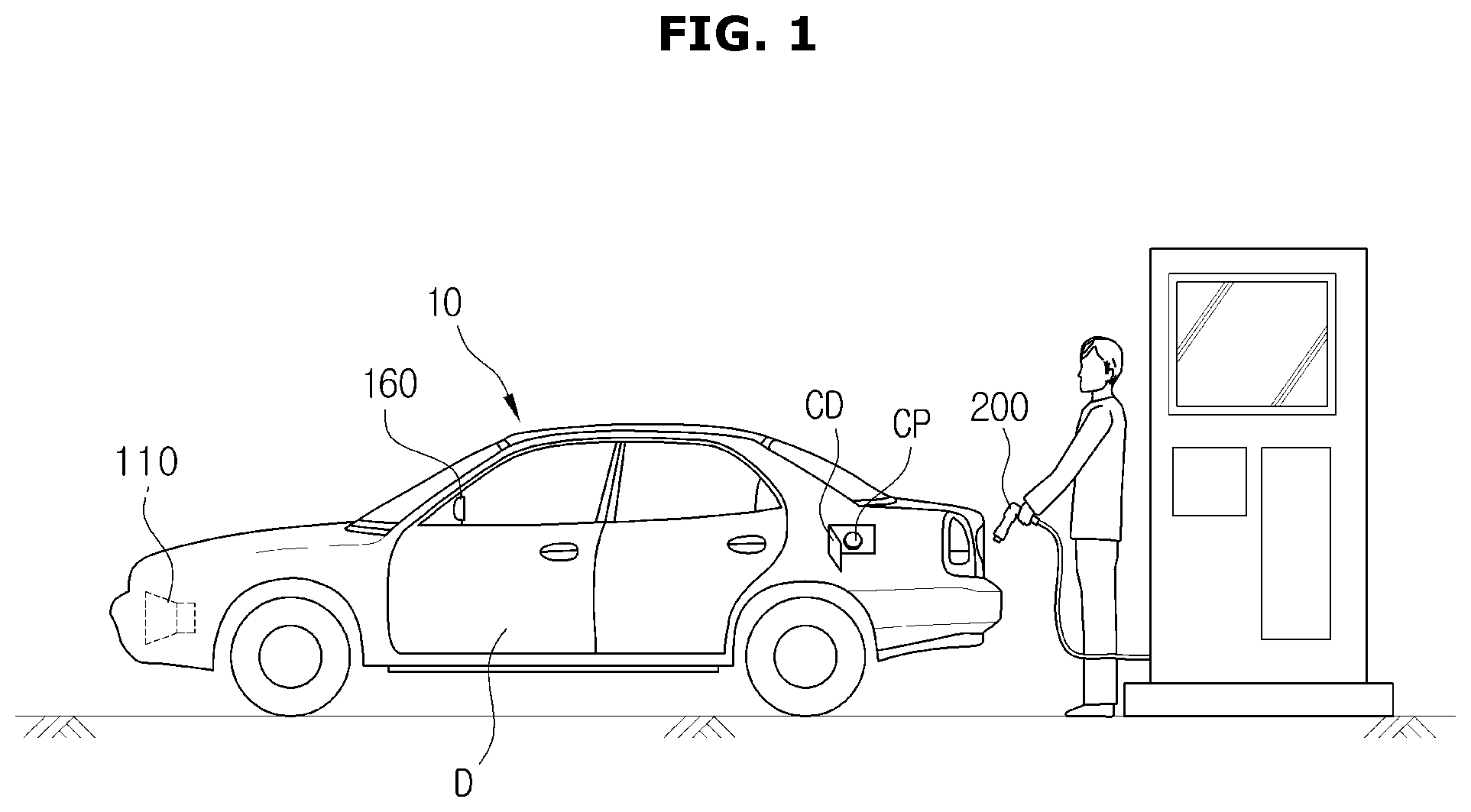 Patent US12304341 Figure 1 – Vehicle with charging progress notification and method of controlling the same