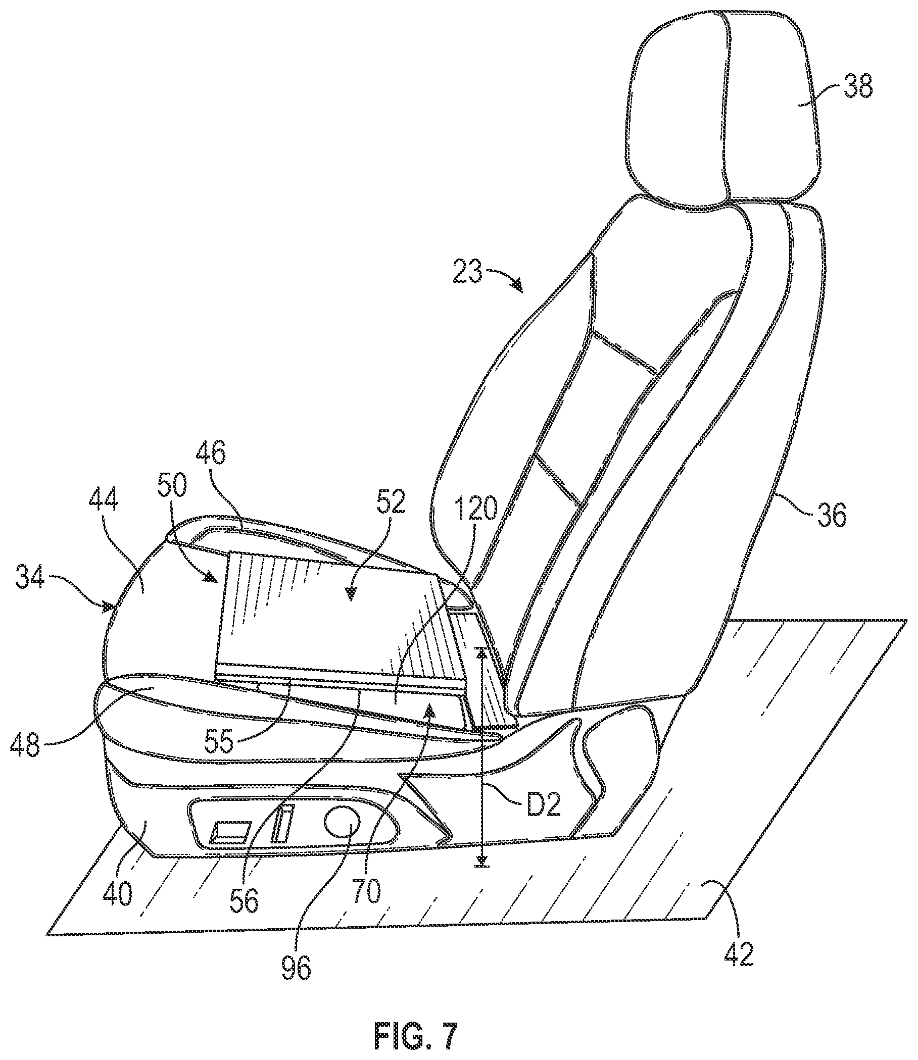 Patent US12304359 Figure 5 – Vehicle seat having a seat base including an adjustable center support