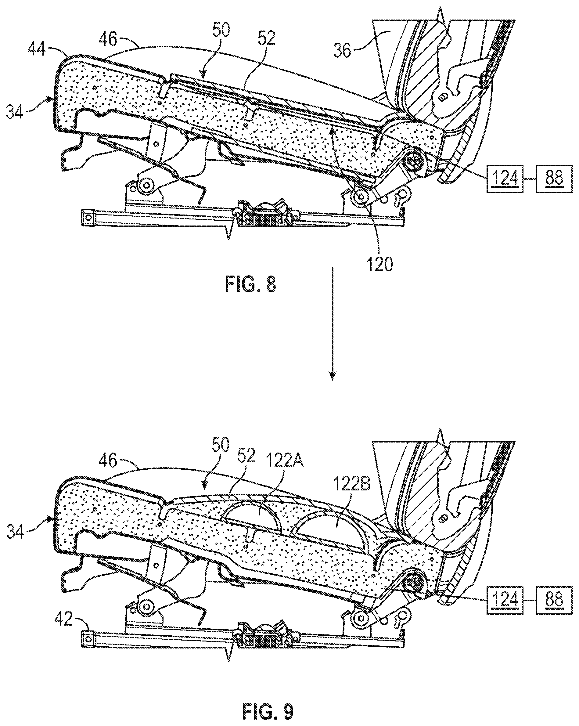 Patent US12304359 Figure 6 – Vehicle seat having a seat base including an adjustable center support
