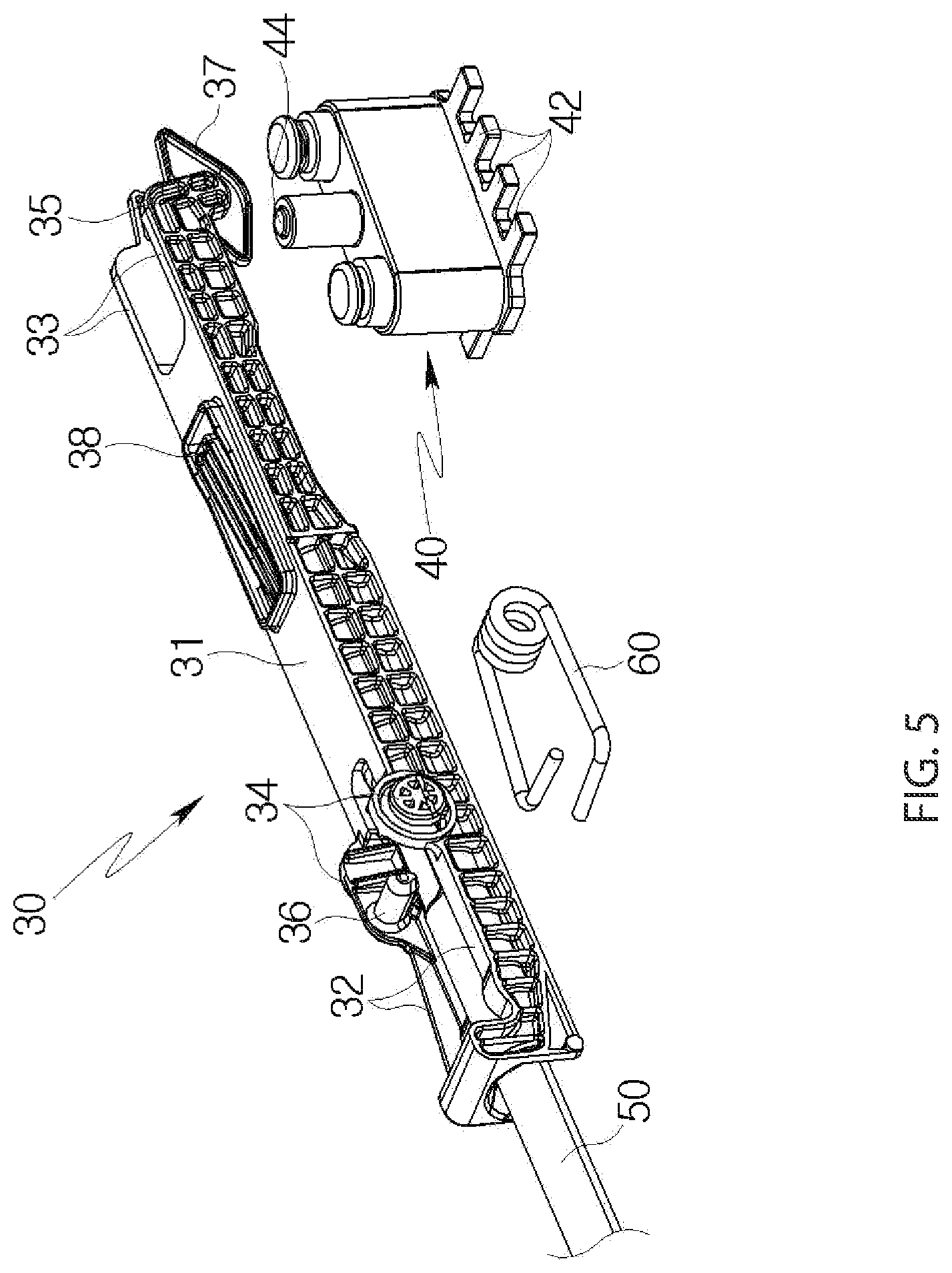 Patent US12304362 Figure 5 – Installation structure for track lever of seat rail
