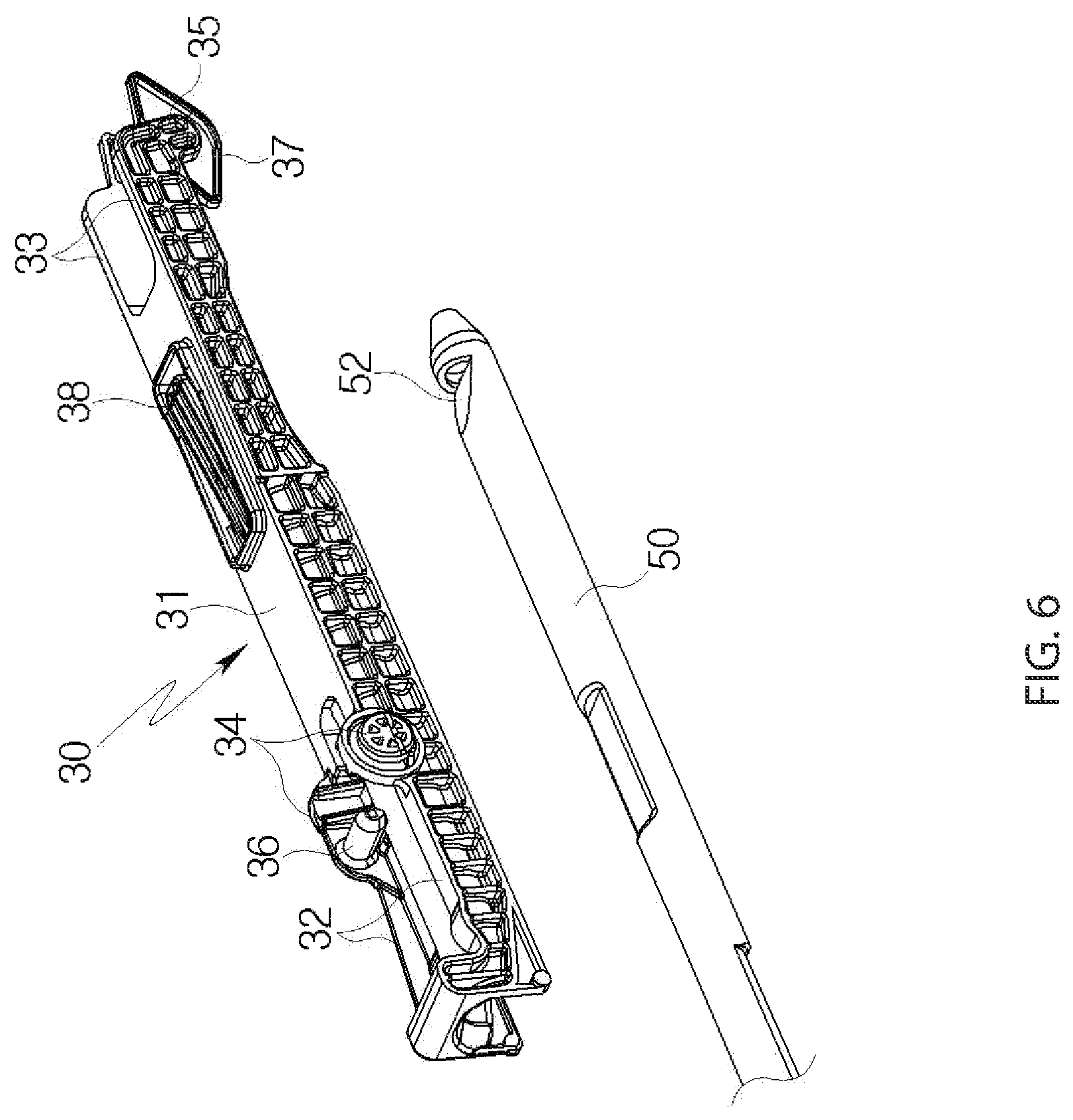 Patent US12304362 Figure 6 – Installation structure for track lever of seat rail