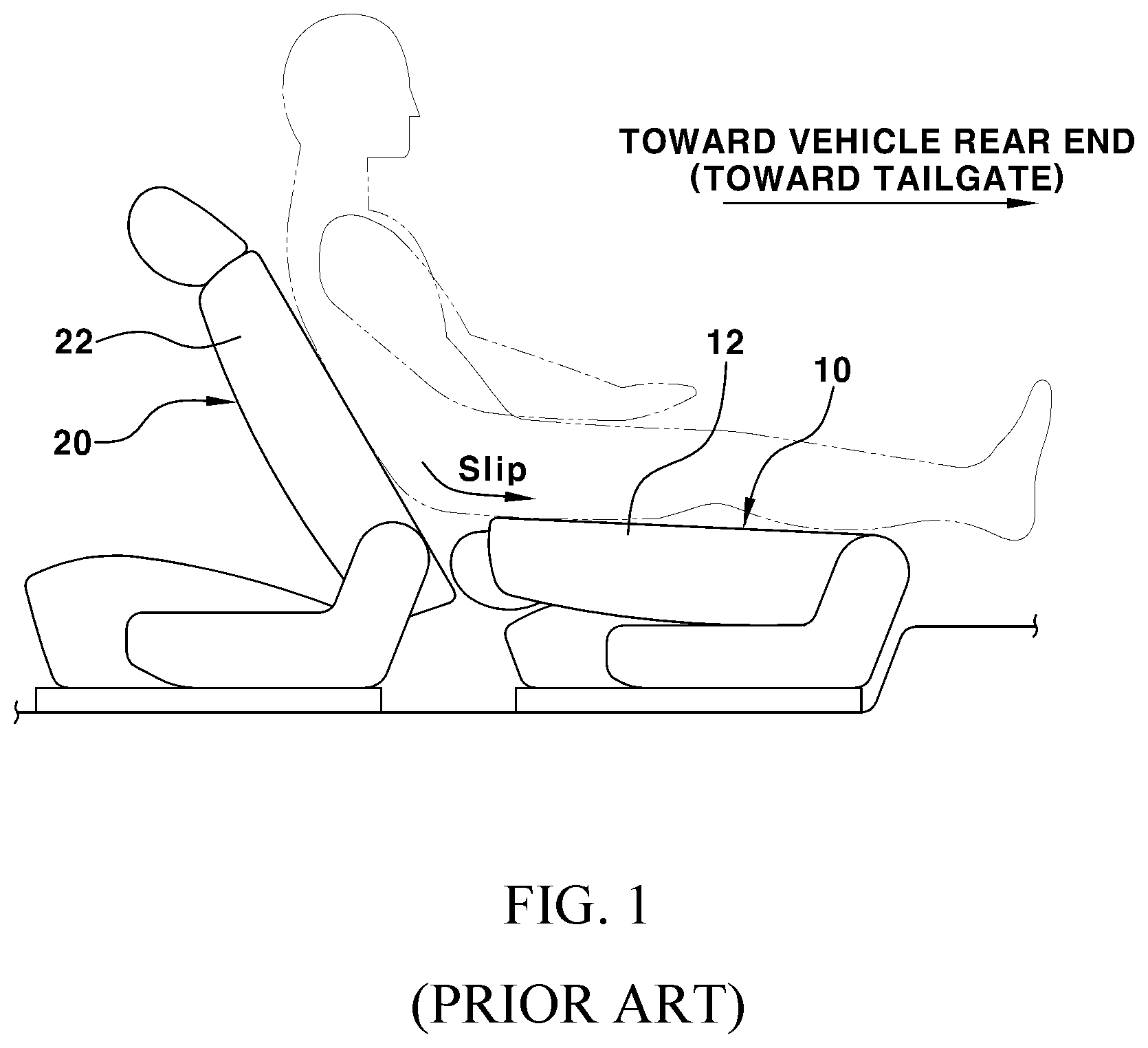 Patent US12304363 Figure 1 – Vehicle rear-seat position adjustment apparatus