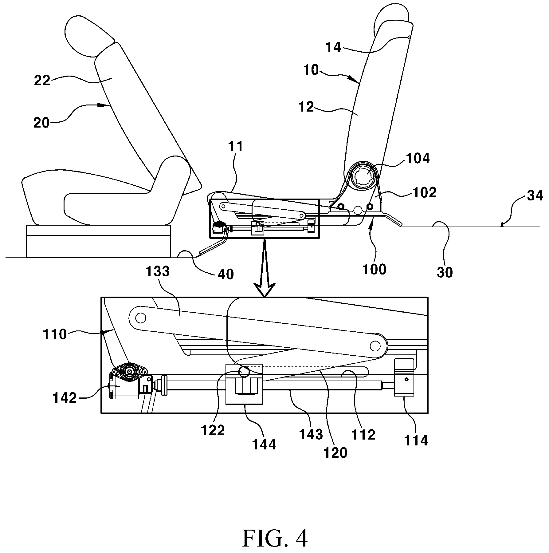 Patent US12304363 Figure 4 – Vehicle rear-seat position adjustment apparatus