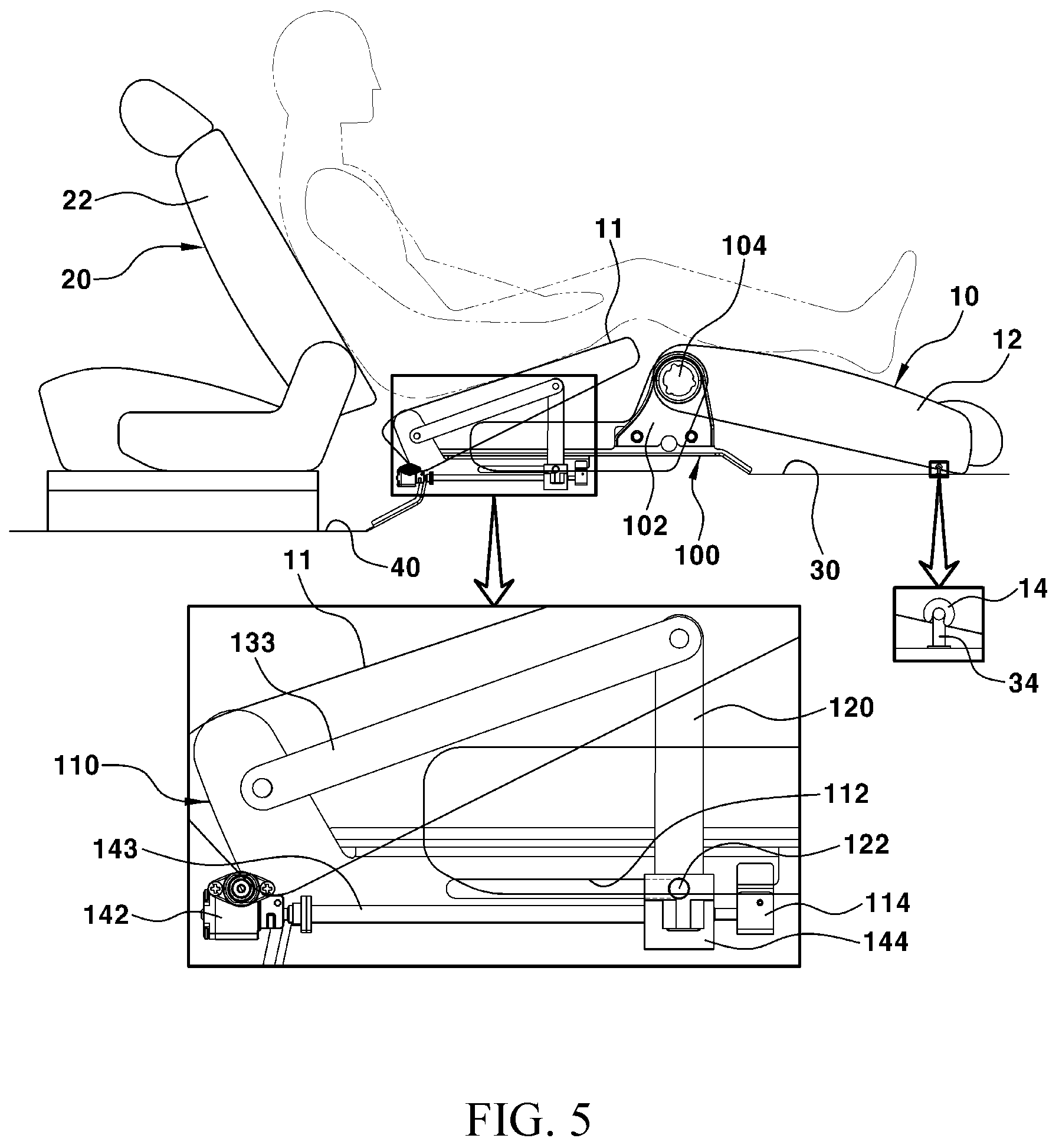 Patent US12304363 Figure 5 – Vehicle rear-seat position adjustment apparatus