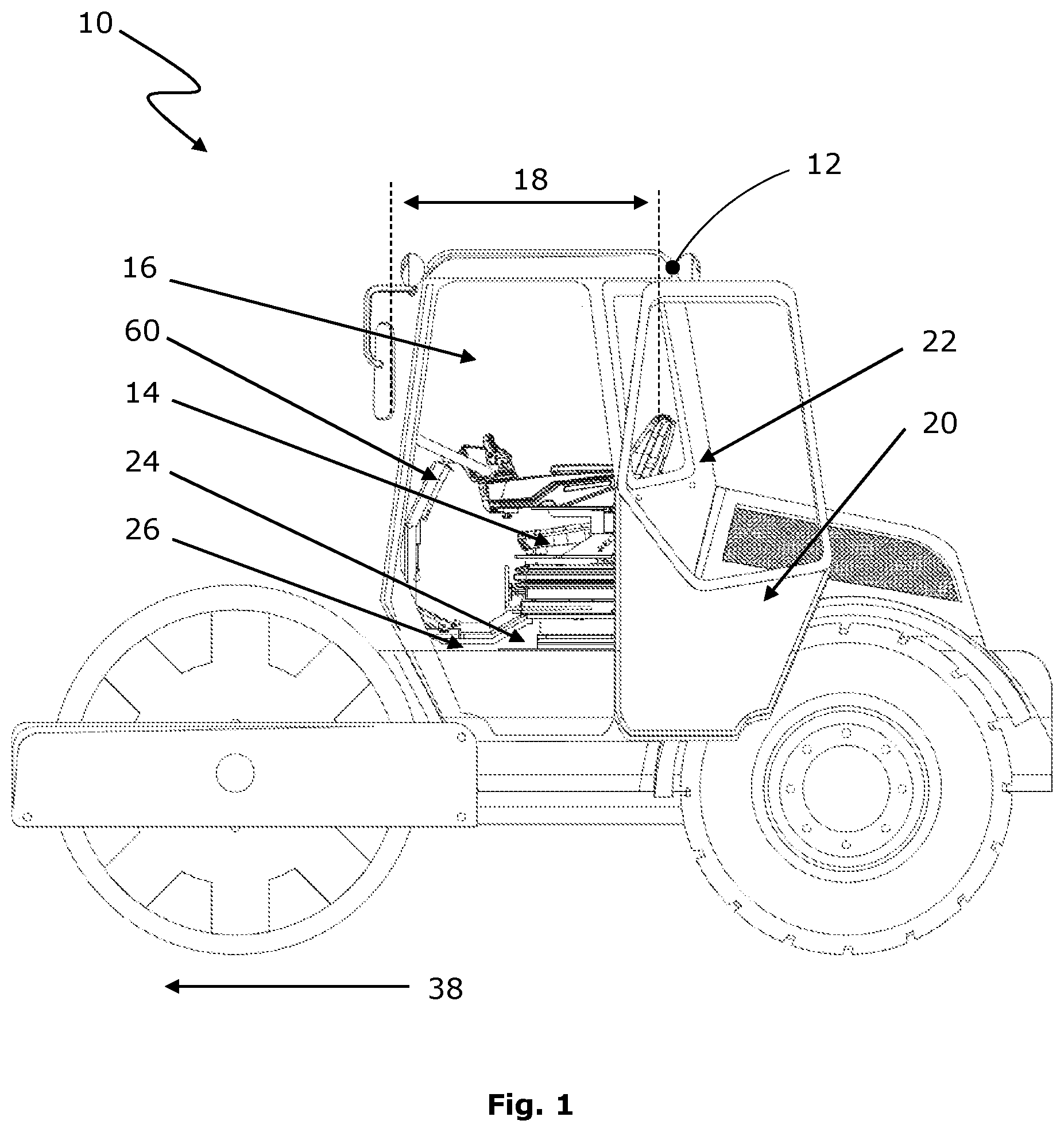 Patent US12304365 Figure 1 – Operator platform as an exchangeable assembly unit for a driver's cab