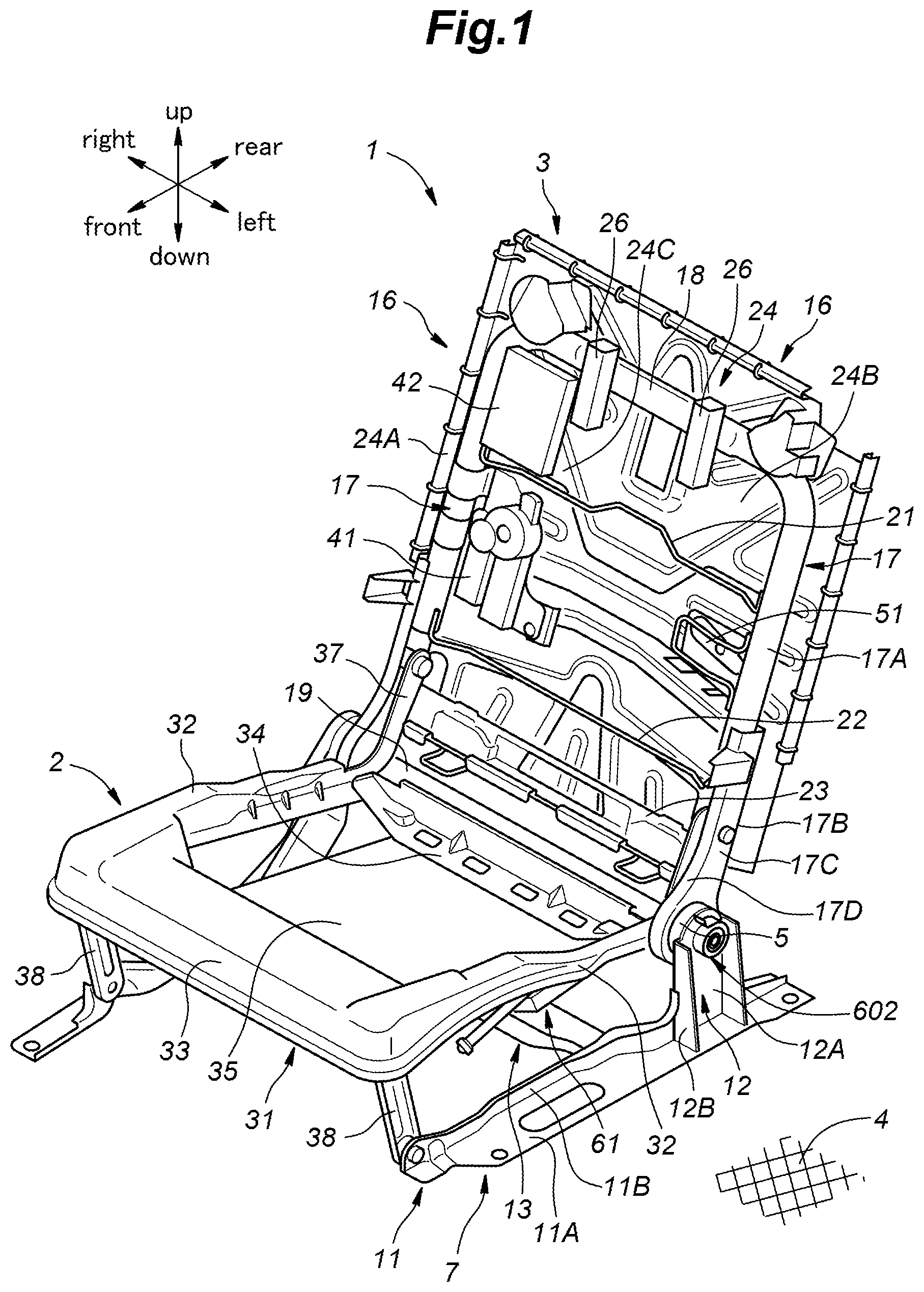 Patent US12304366 Figure 1 – Vehicle seat and vehicle seat manufacturing method