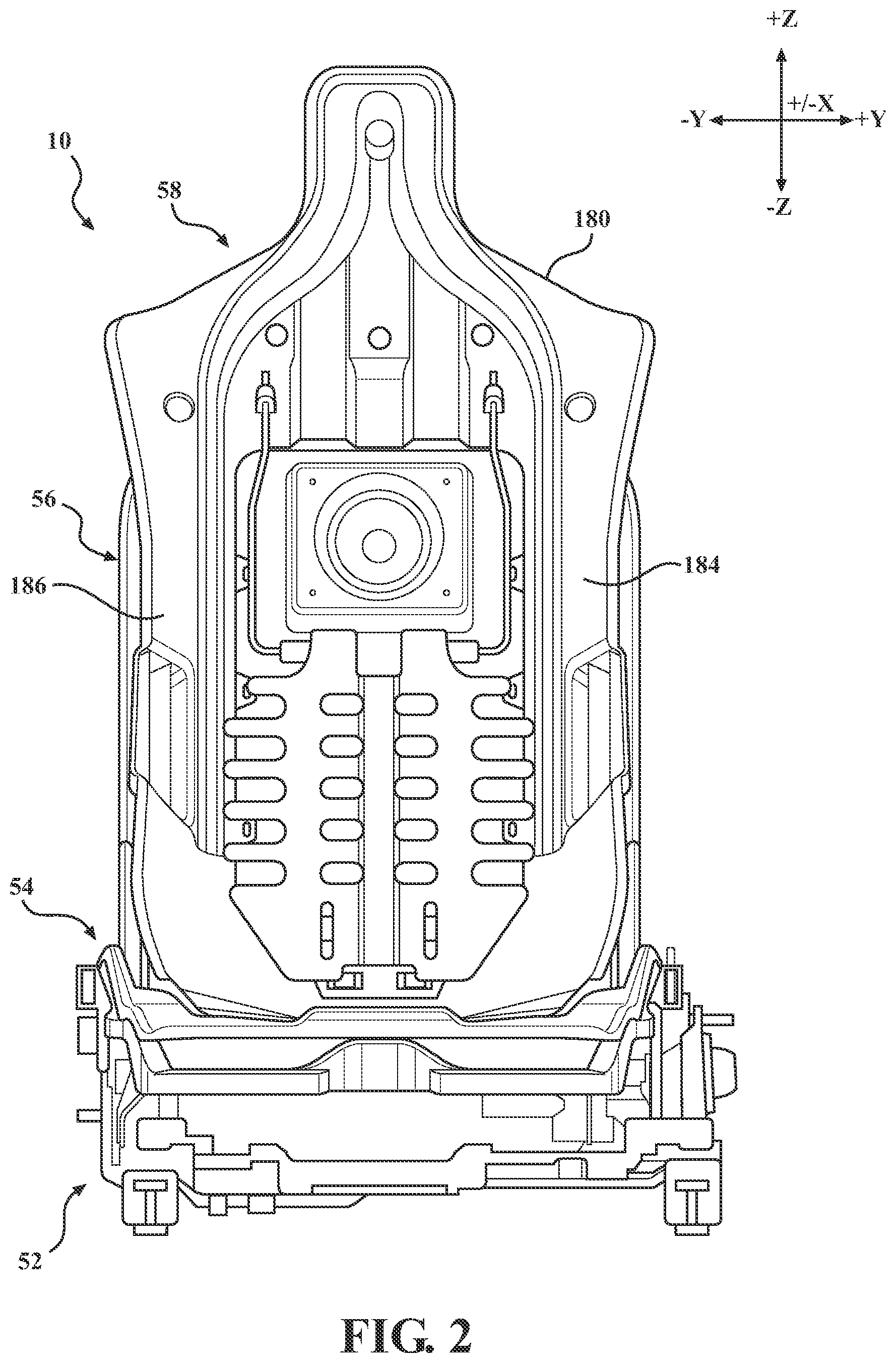 Patent US12304369 Figure 2 – Kinetic seat assemblies having dampers for fixed components and movable components including lateral damping mechanisms and fluid reservoirs