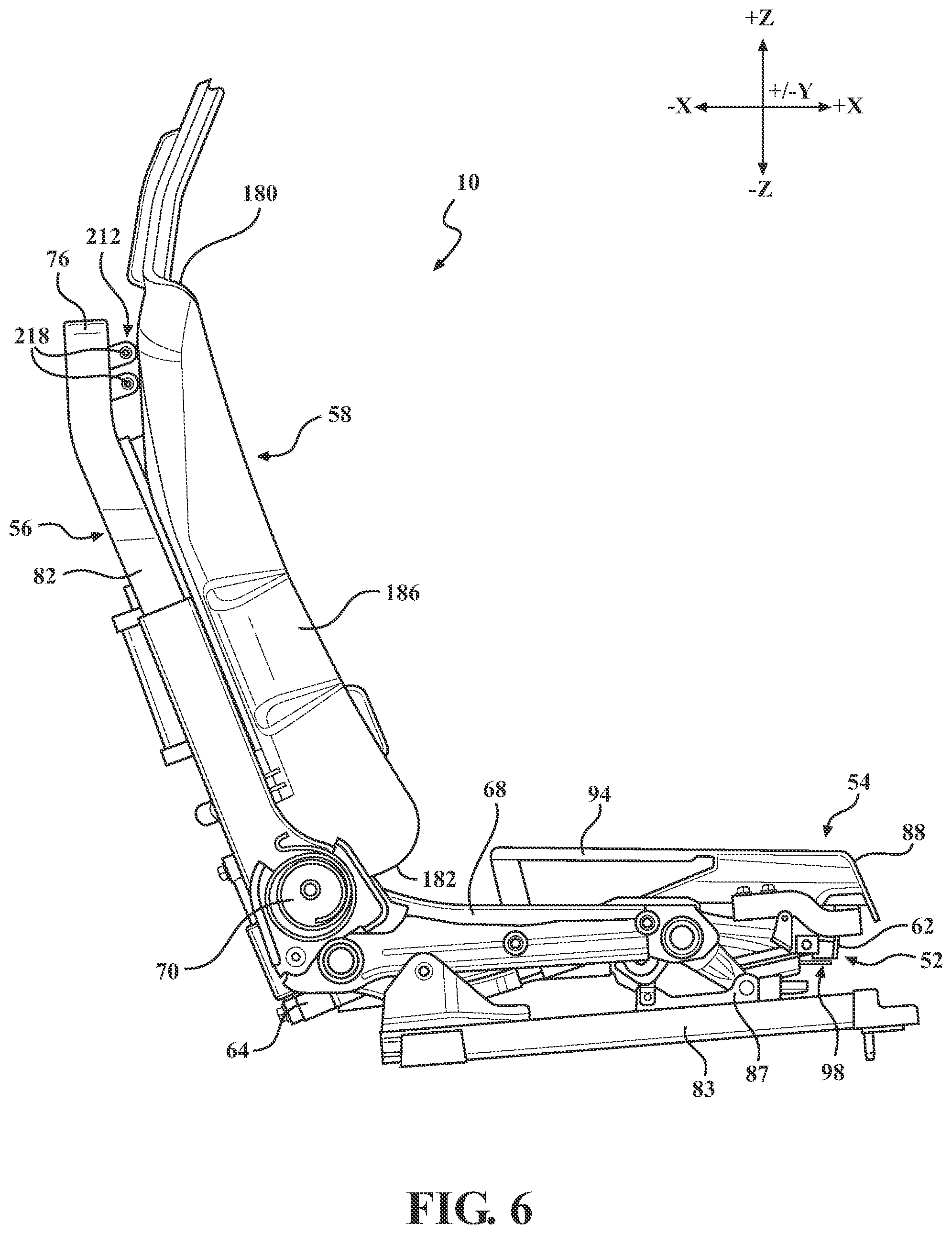 Patent US12304369 Figure 6 – Kinetic seat assemblies having dampers for fixed components and movable components including lateral damping mechanisms and fluid reservoirs