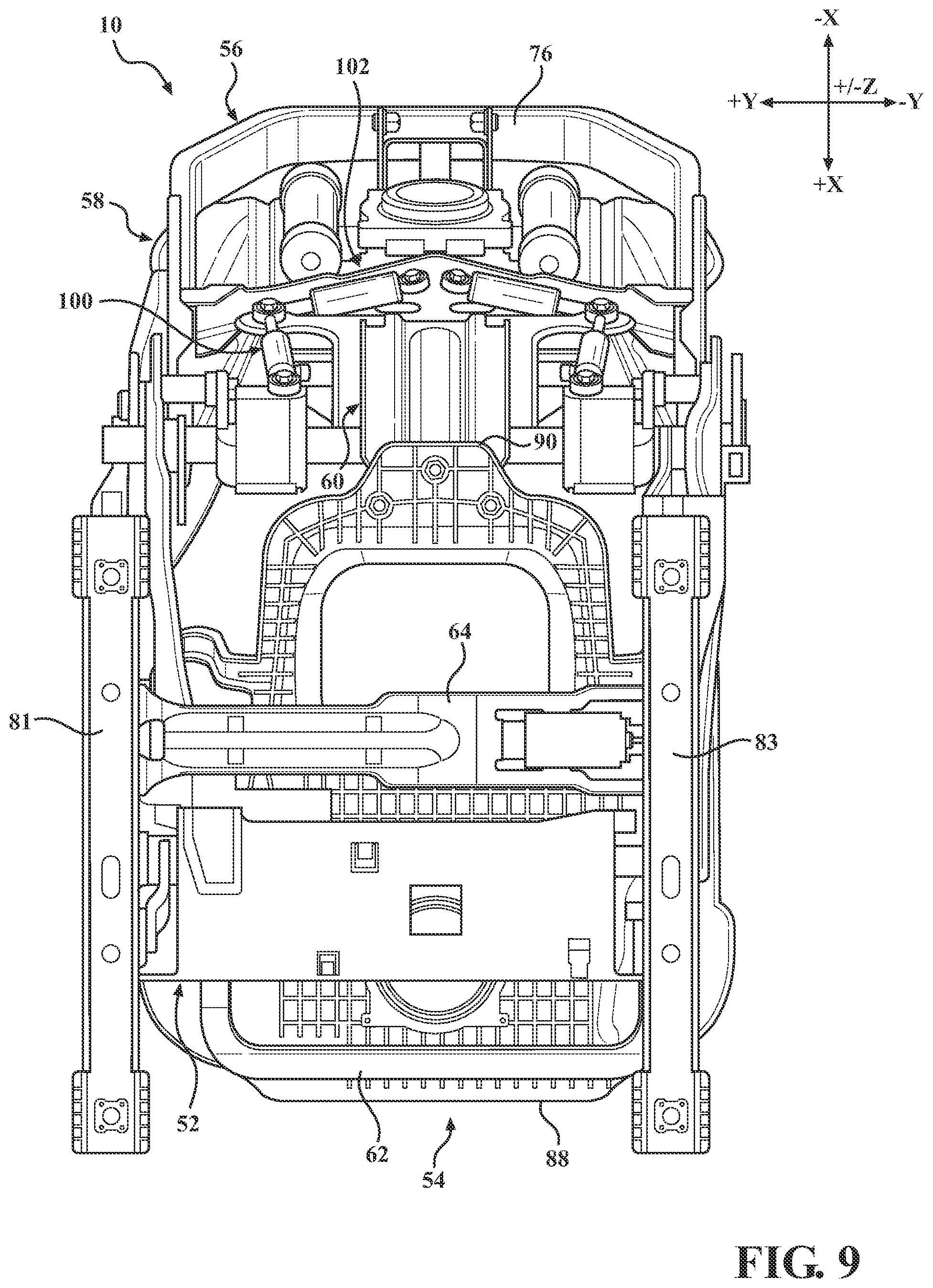 Patent US12304369 Figure 9 – Kinetic seat assemblies having dampers for fixed components and movable components including lateral damping mechanisms and fluid reservoirs