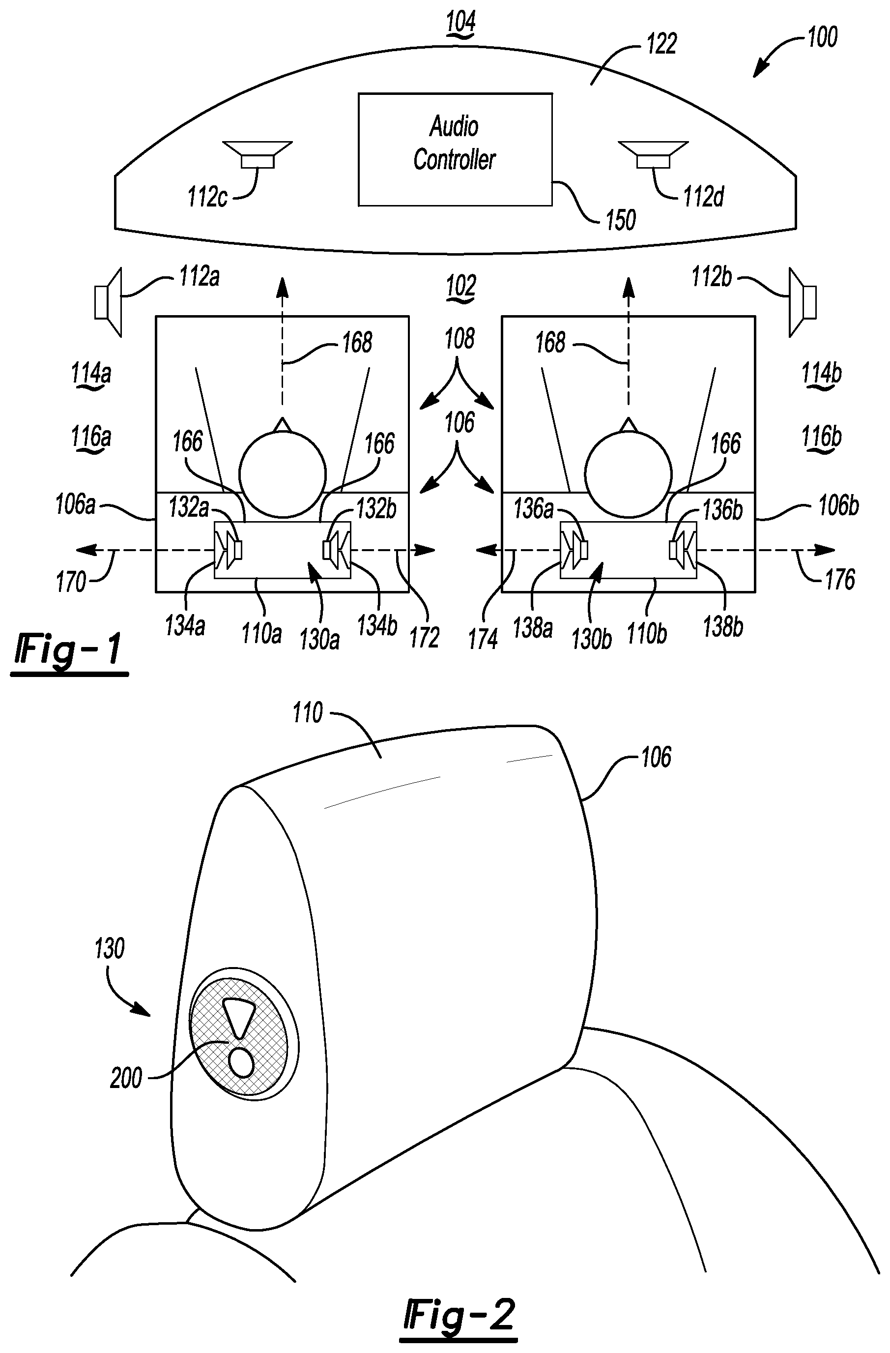 Patent US12304373 Figure 1 – Side-firing headrest loudspeaker with omnidirectional lens