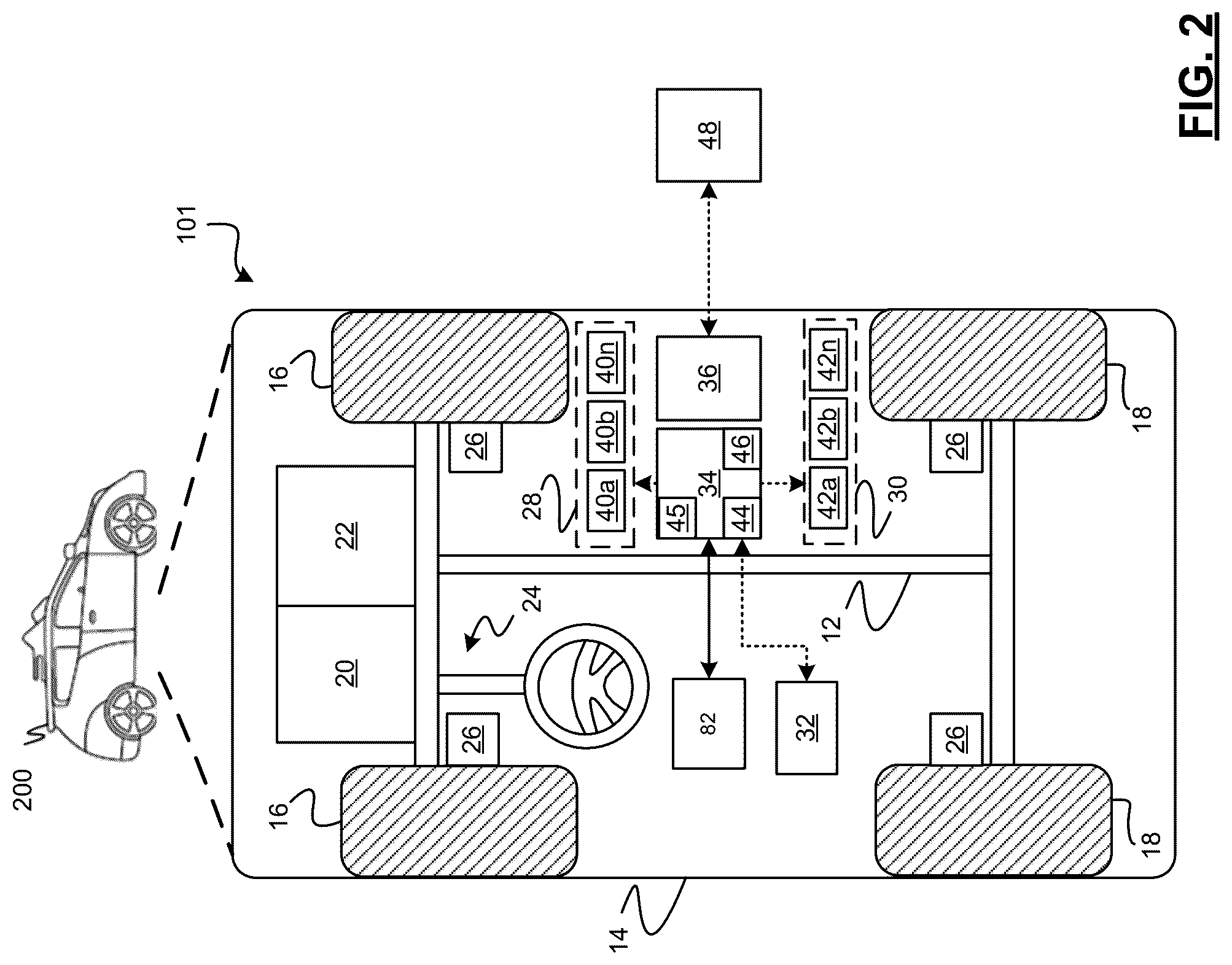 Patent US12304389 Figure 2 – Vehicle cut-in threat detection and mitigation between a leader and follower platoon