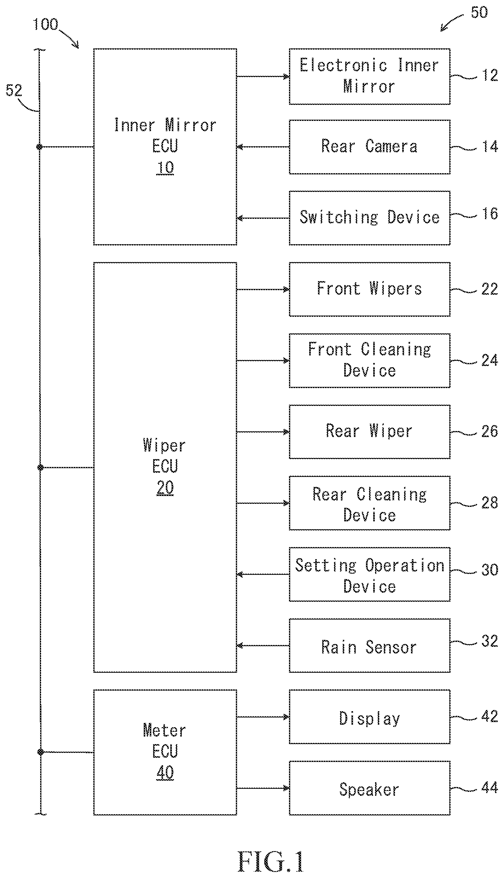 Patent US12304390 Figure 1 – Electronic inner mirror device, notification control method therefor, and notification control program therefor