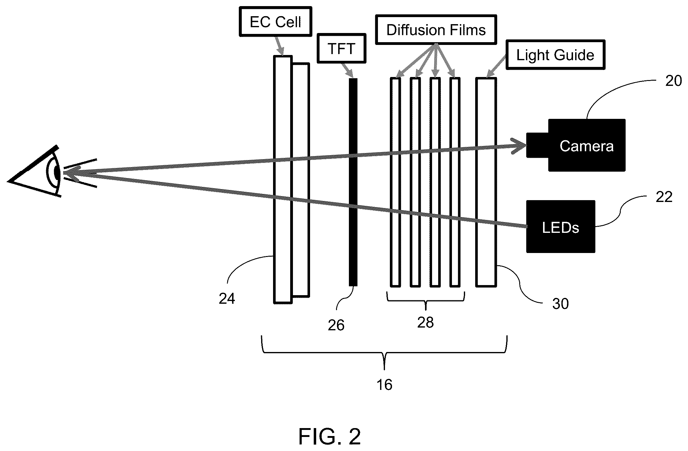 Patent US12304391 Figure 2 – Vehicular driver monitoring system with driver monitoring camera and near IR light emitter at interior rearview mirror assembly