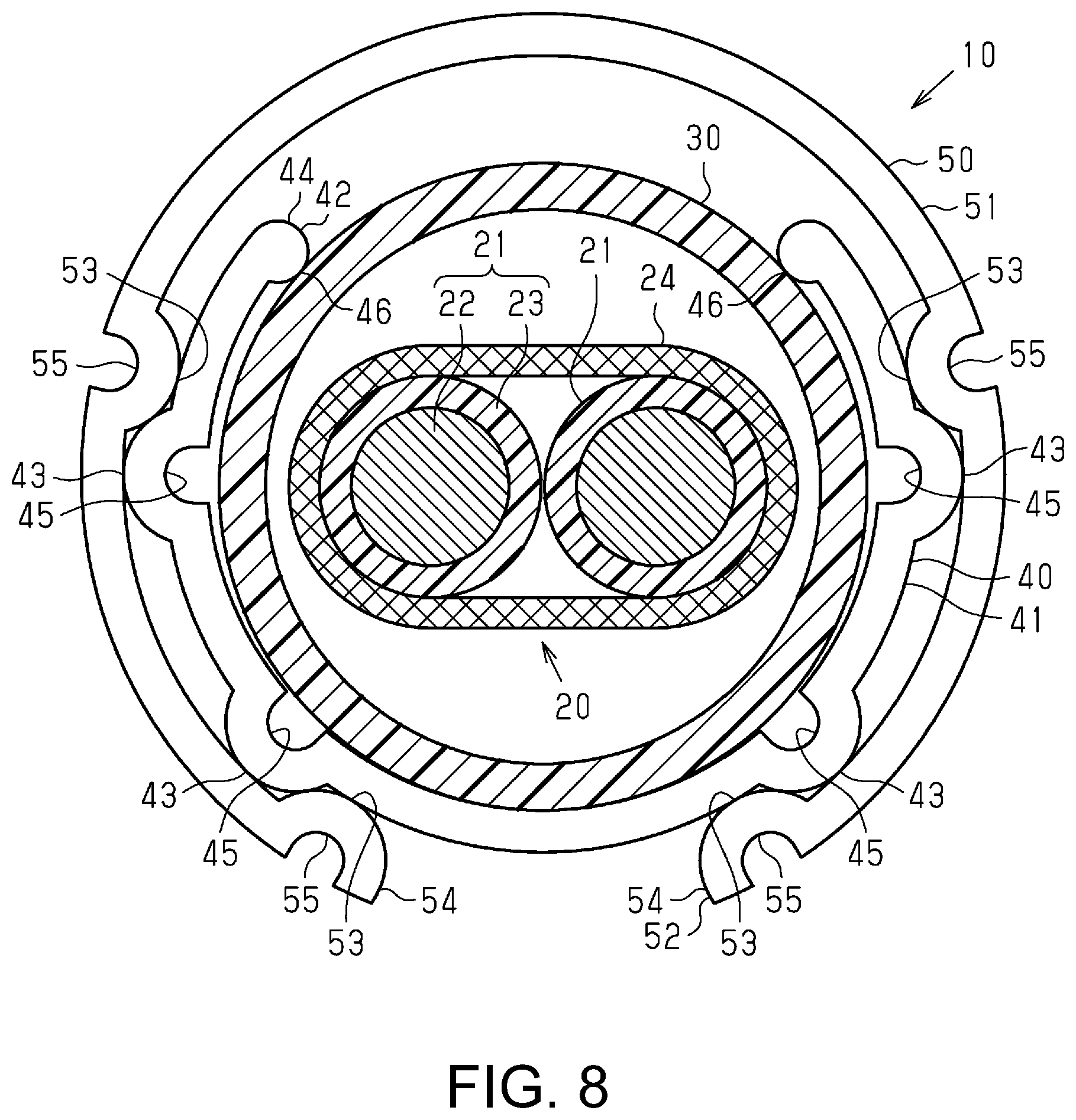 Patent US12304400 Figure 7 – Wire harness with first and second path restrictors and formed air layer