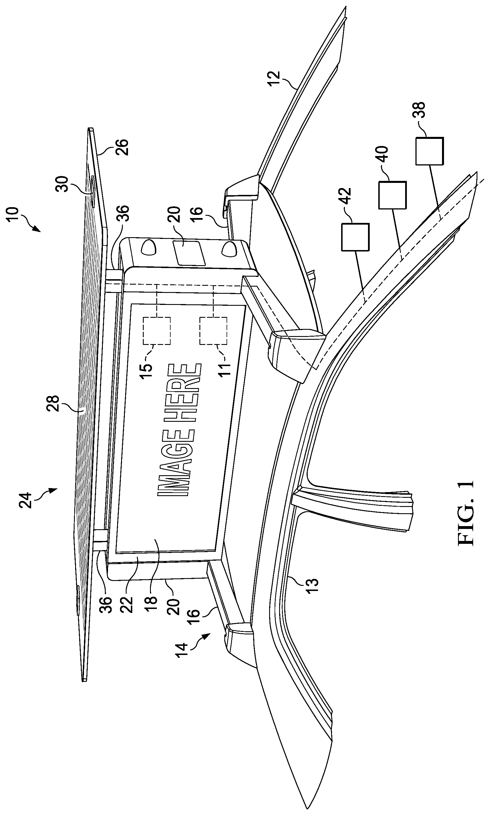 Patent US12304406 Figure 1 – Solar powered vehicle topper unit